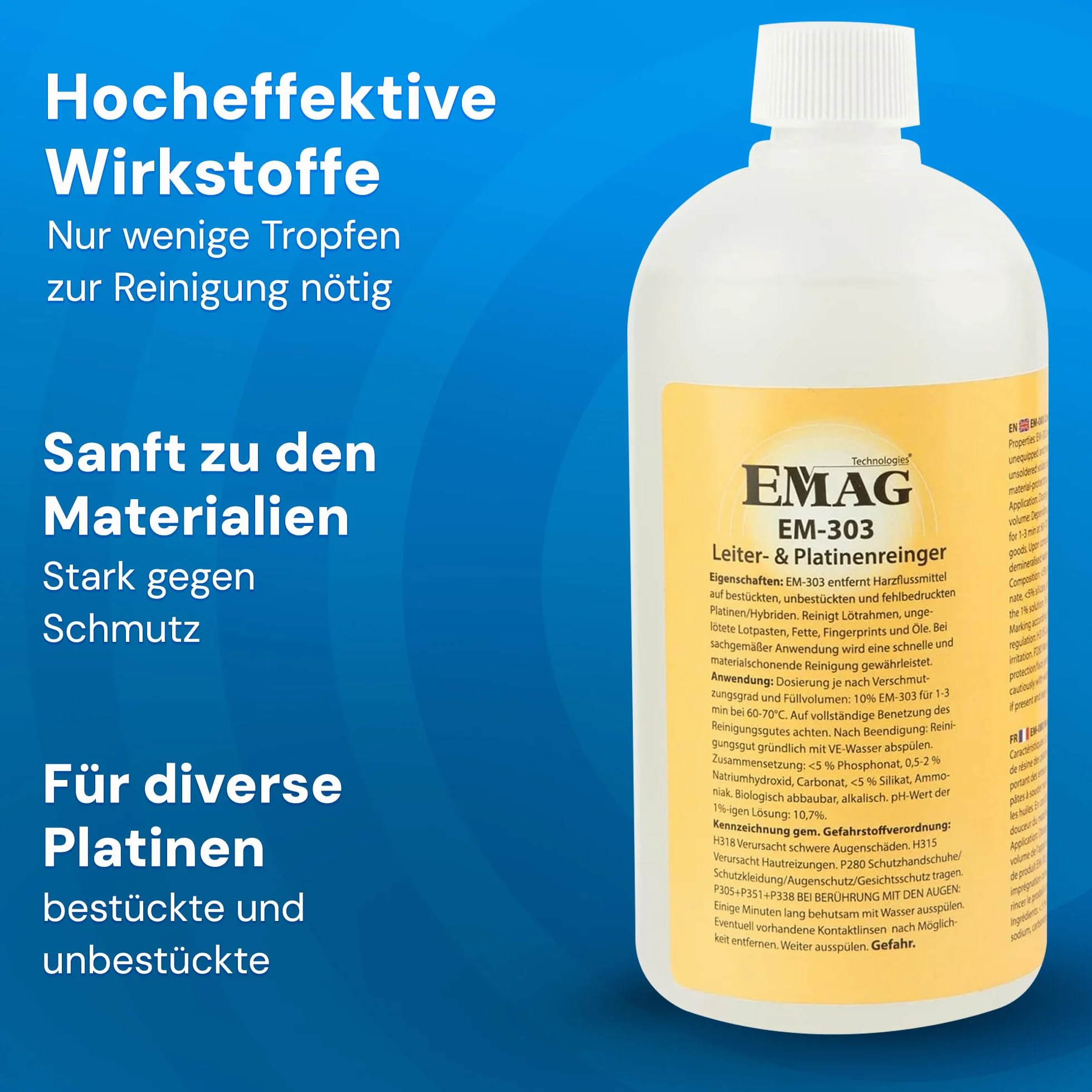 EMAG Limpiador de escaleras y placas EM-303 I limpiador ultrasónico especial para placas y híbridos no equipados I elimina grasas, huellas dactilares, etc. I 0,5 l