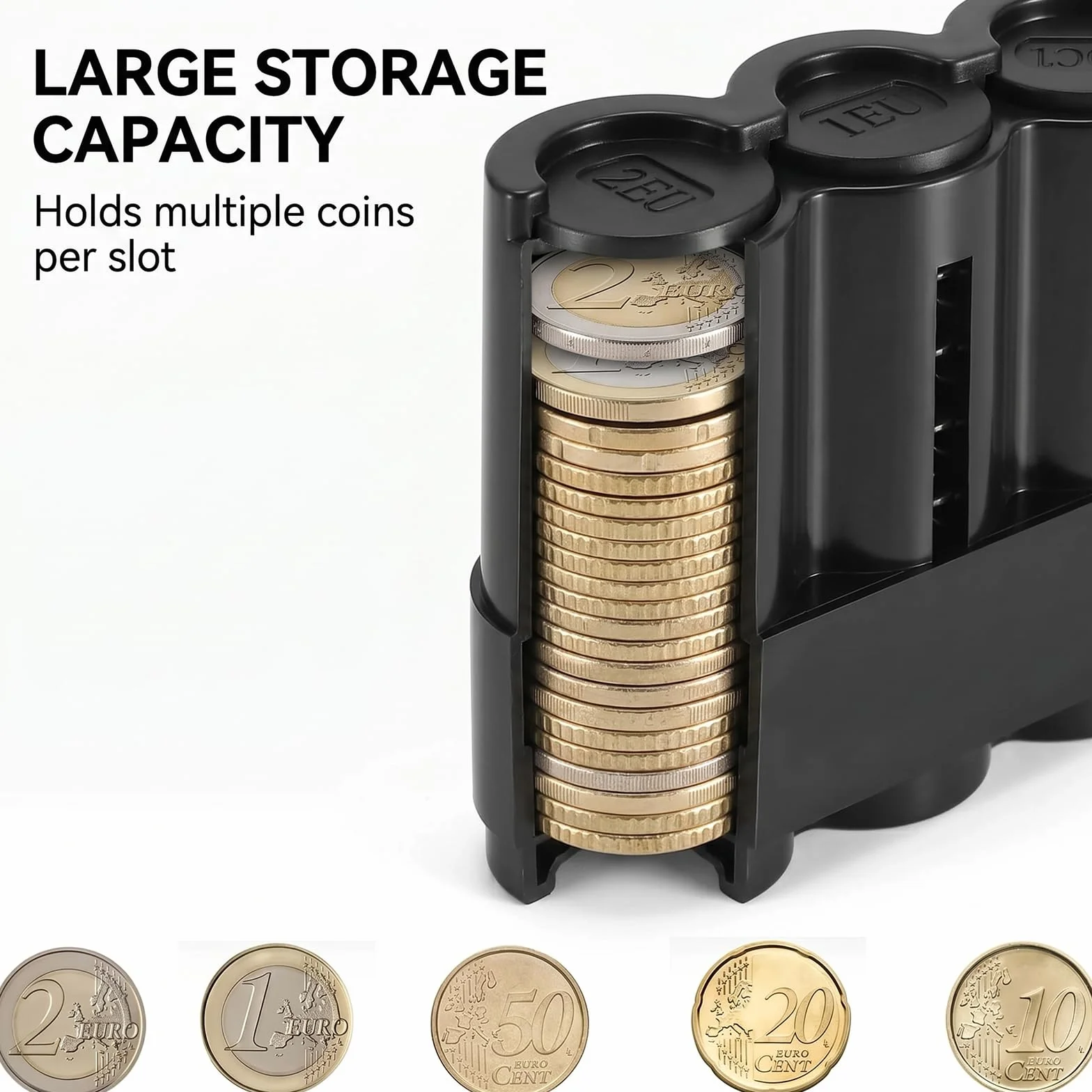 Portamonedas Clasificador Profesional 5 Compartimentos Negro Porta Monedas Euro JIAC 2 PCS