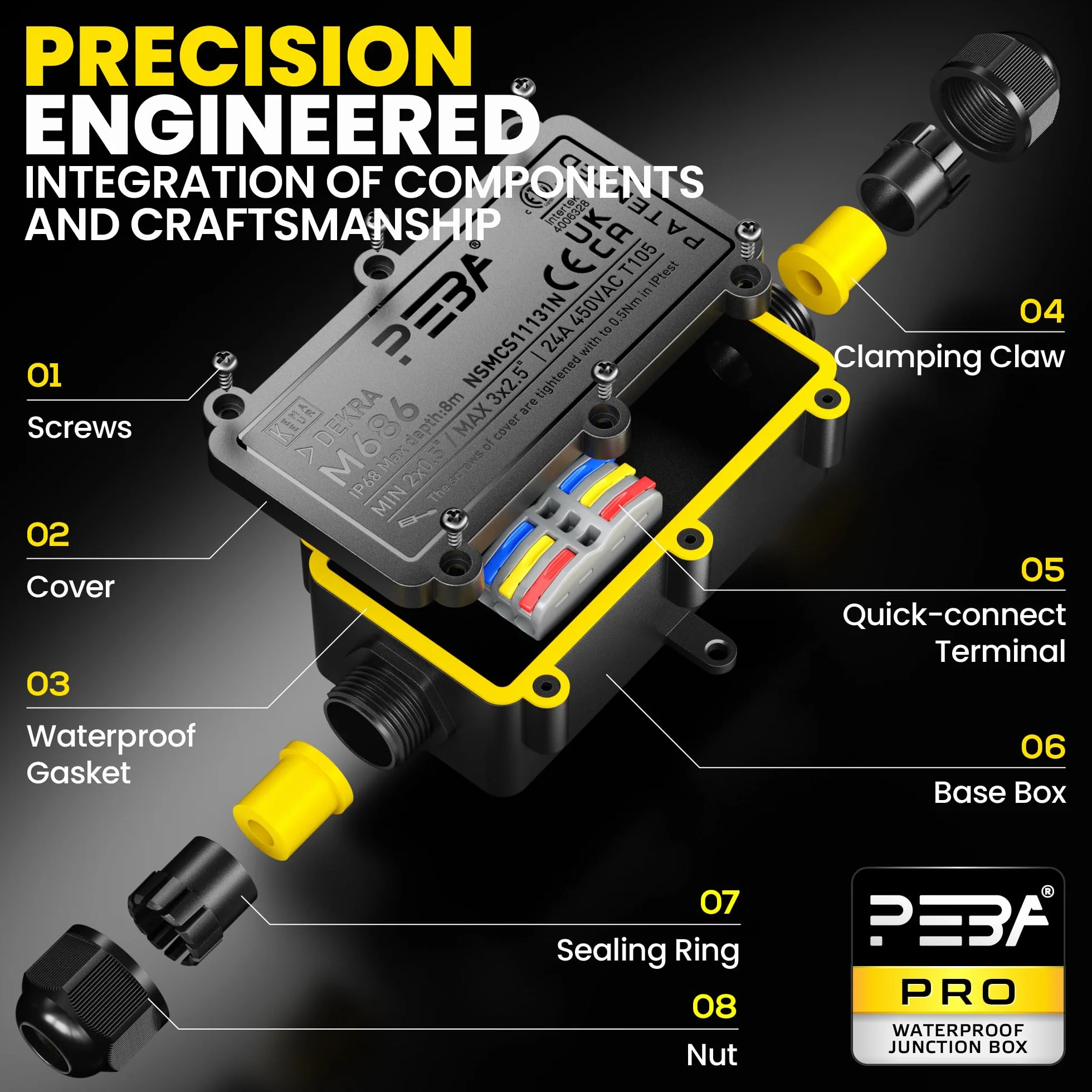 PEBA Cajas de Conexiones Impermeables IP68, Conector de cable estanco, Caja de conexiones de conector de cable Exterior de 2 vías, Apto para cables 4-11 mm caja empalmes exterior Negro