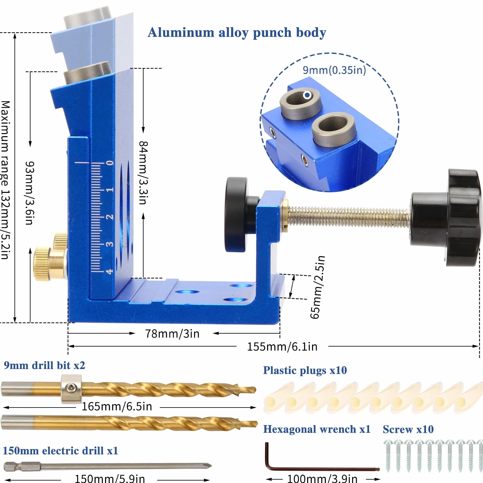 Kit de plantilla de agujero de bolsillo GQGP, juego de sistema de plantilla de tornillo de bolsillo de metal con guías ajustables