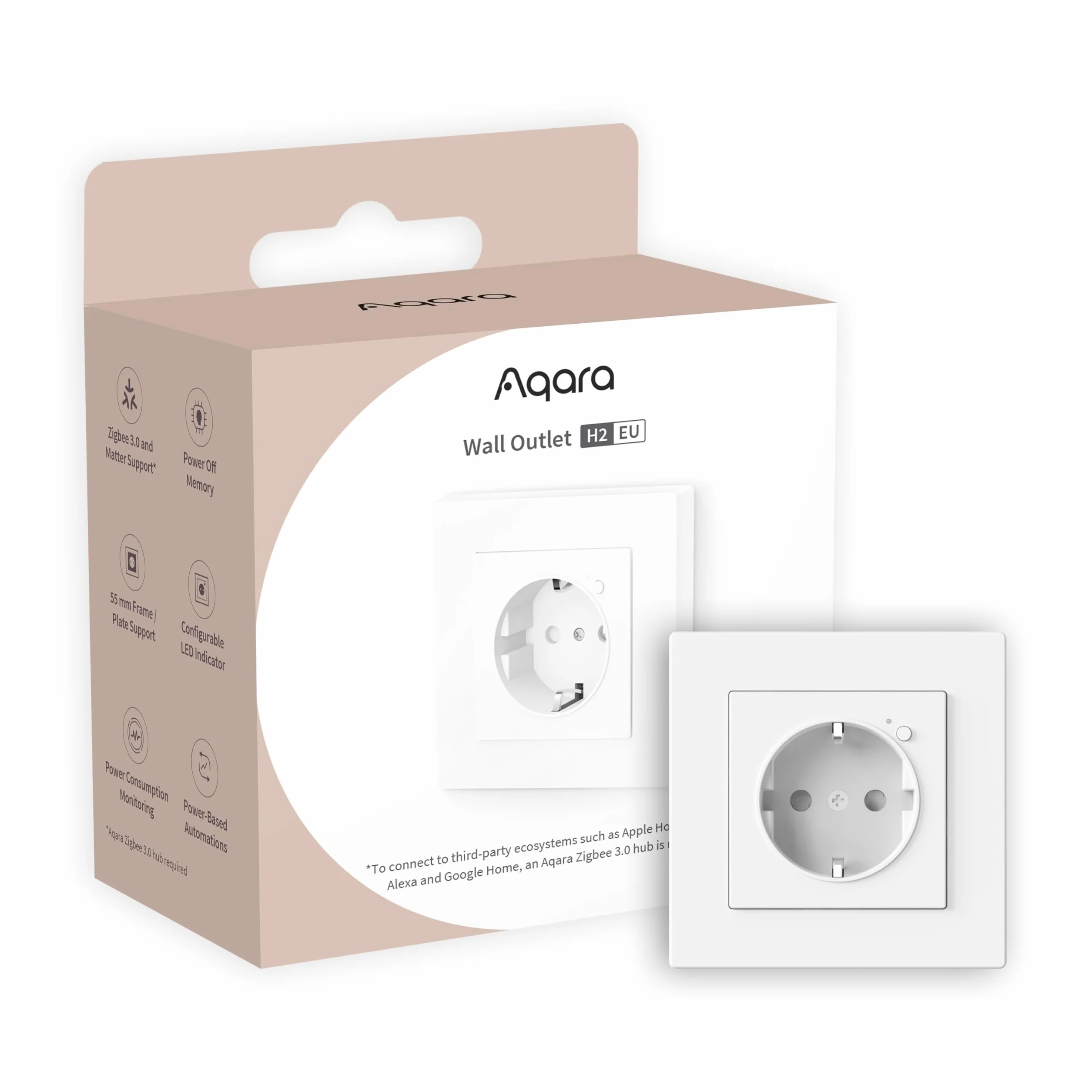 Aqara Enchufe Pared H2 EU, Requiere Zigbee 3.0 HUB,16A, Programación | Matter, Monitoreo Energía y Protección Energía, Modo Temporizador y Control Voz,Compatible HomeKit, Alexa, Google Home, IFTTT