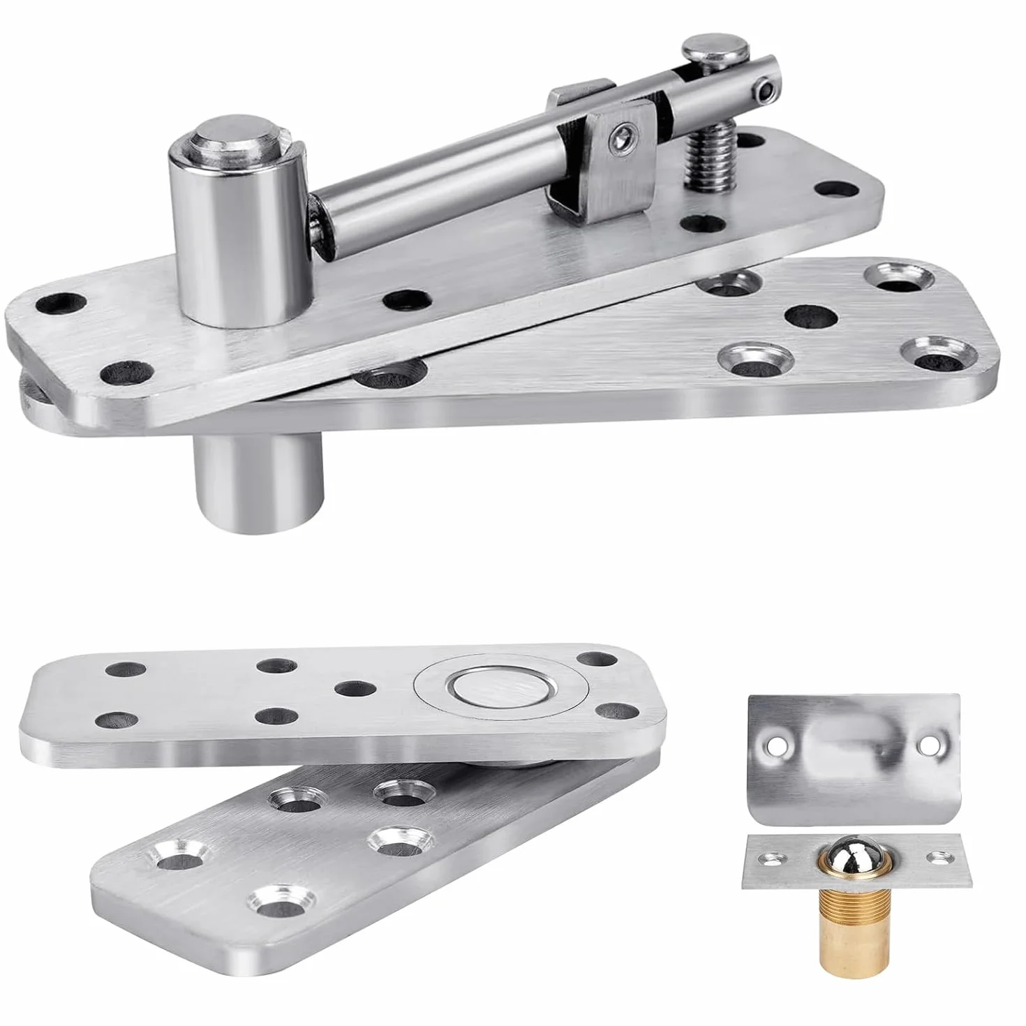 Bisagra Invisible para Puertas Pesadas - Pivote Superior e Inferior de Acero Inoxidable, Rotación 360°, Ajuste de Altura,Plata