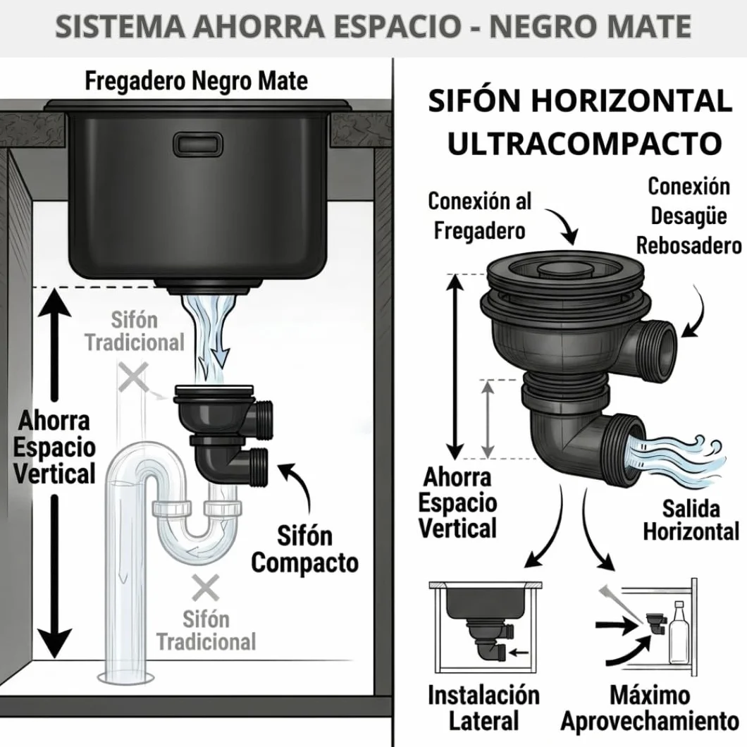 AZERODESIGN-Fregadero-Fregadero cocina-Fregadero cocina 1 seno-Fregaderos modernos para cocina-Fregadero sobre encimera-Fregadero bajo encimera-Fregaderos modernos (NEGRO MATE, 440 X 440 MM)