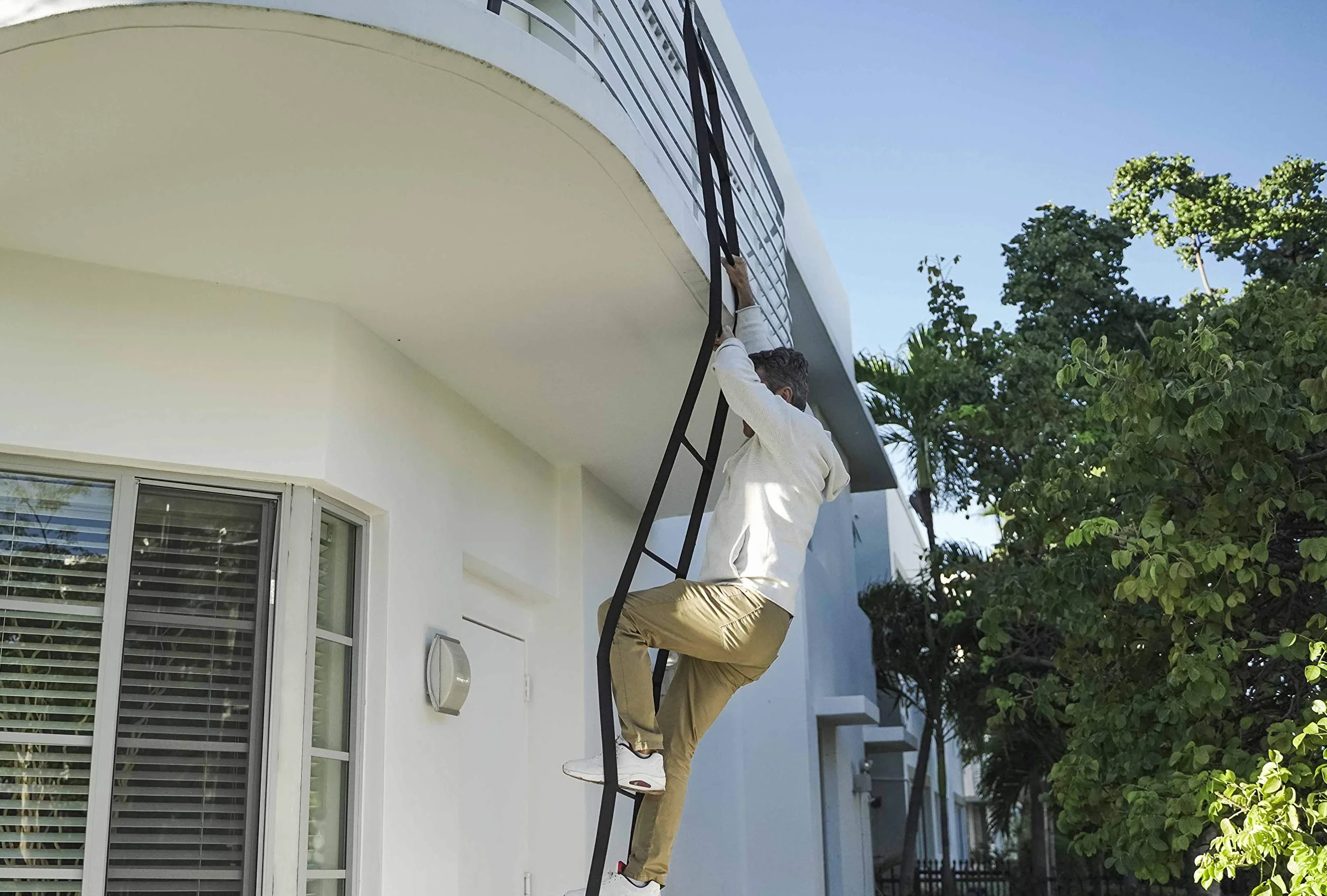 Escalera de Escape de Incendio de 6 Pisos 15 m | Cuerda de Seguridad Multifuncional y Resistente a la Intemperie | Cinta Con Ganchos de Resorte | Ligera, Compacta y Portátil