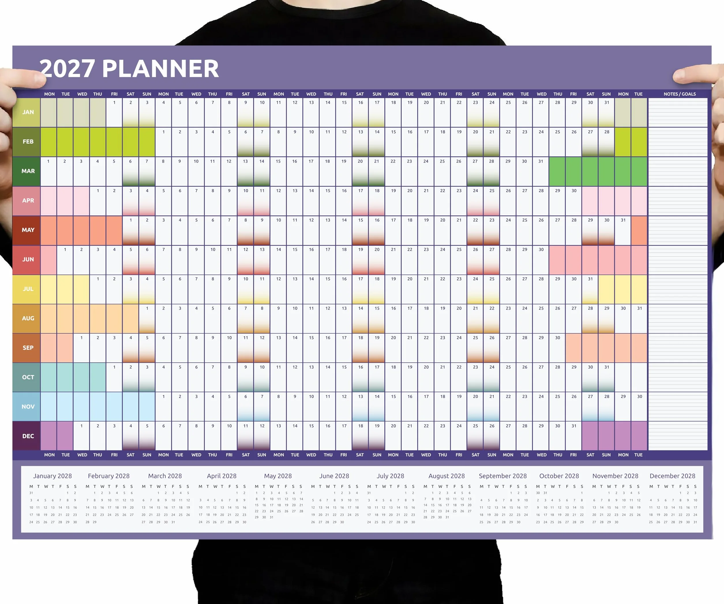 Evelay Calendario Planificador de Pared 2025 Tamaño A1 84x59 cm Vista Anual Completo Hogar Oficina Trabajo Arcoíris