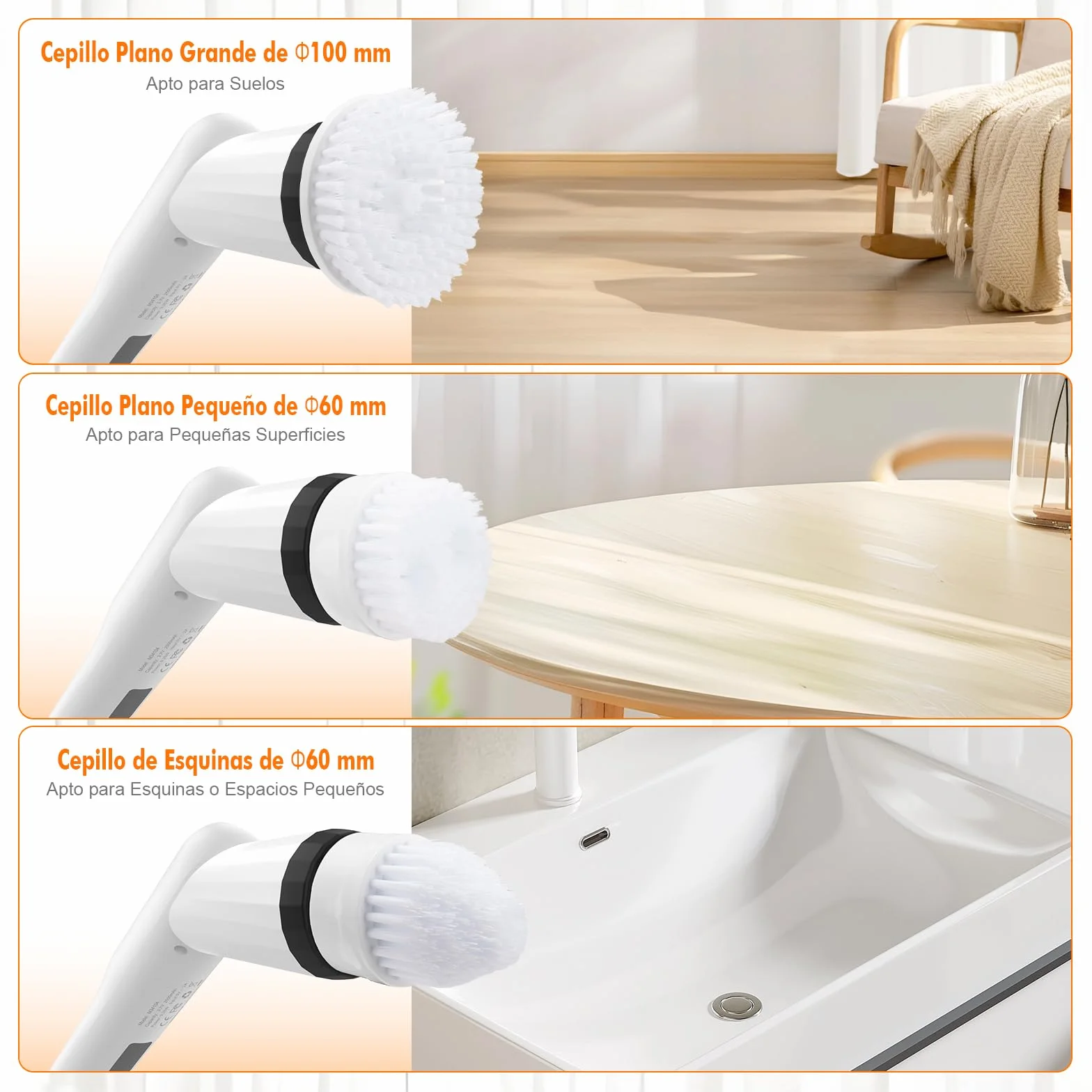 Ibergrif Cepillo de Limpieza Eléctrico Rotatorio para Baño y Cocina, Fregadora Eléctrica Inalámbrica con 6 Cabezales, Mango Telescópico 120 cm, 300/400 RPM, IPX7, USB-C