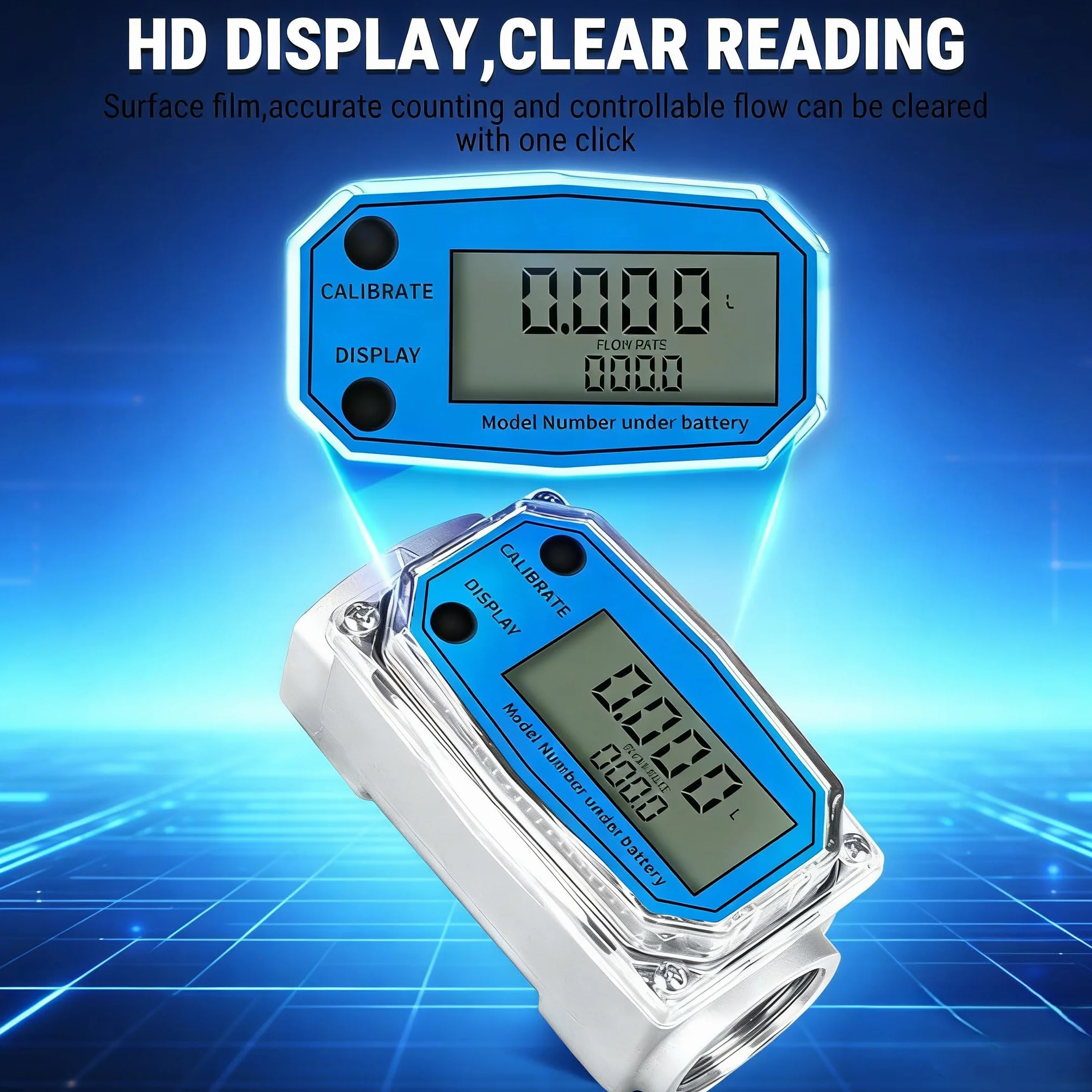 15-120L 1" NPT Medidor Flujo Agua de Turbina Digital, Medidor de Caudal de Combustible con Pantalla LCD, NPT 15-120 l/min, Medidor de Caudal de Turbina de 1 Pulgada, para Diésel Queroseno y Gasolina