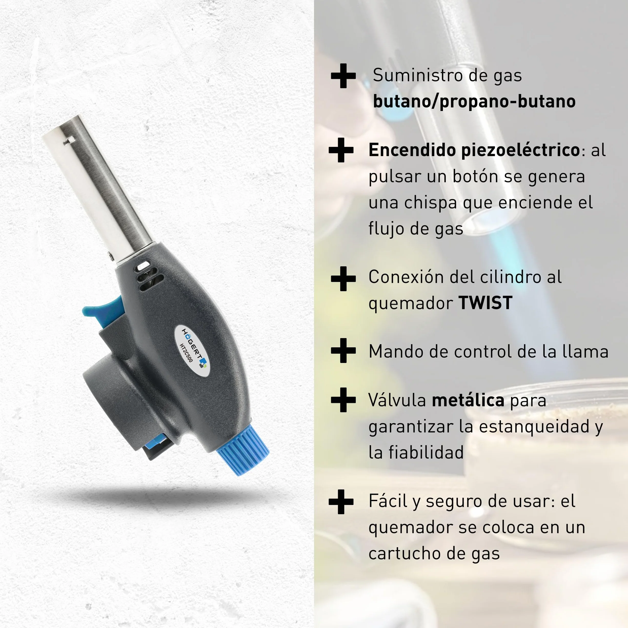 Sopletes de gas Högert Technik Encendido piezoeléctrico butano propano
