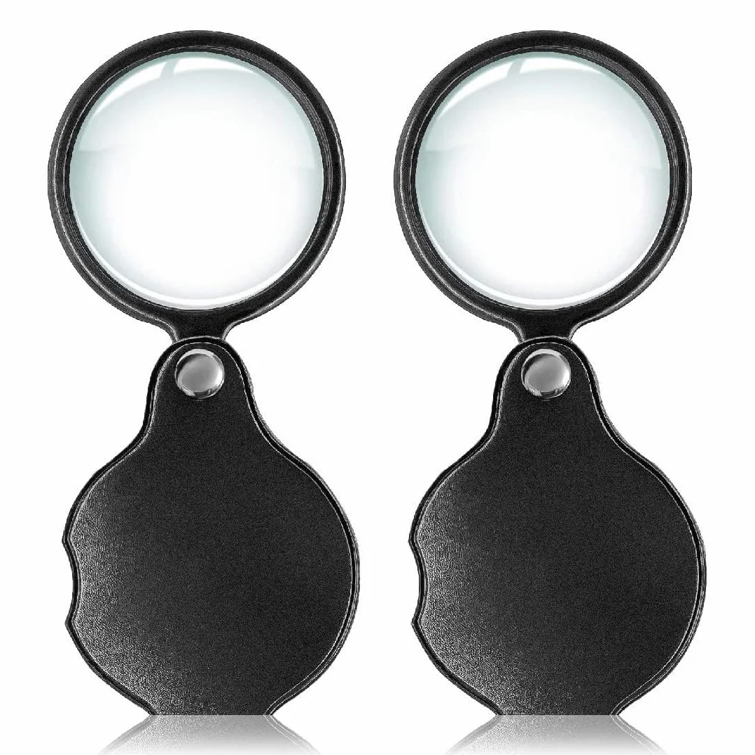 Mini lupa de bolsillo plegable, 2 unidades de lupa de mano plegable de lectura de vidrio óptico pequeño con funda protectora de piel, pequeña lupa de bolsillo para leer pasatiempos