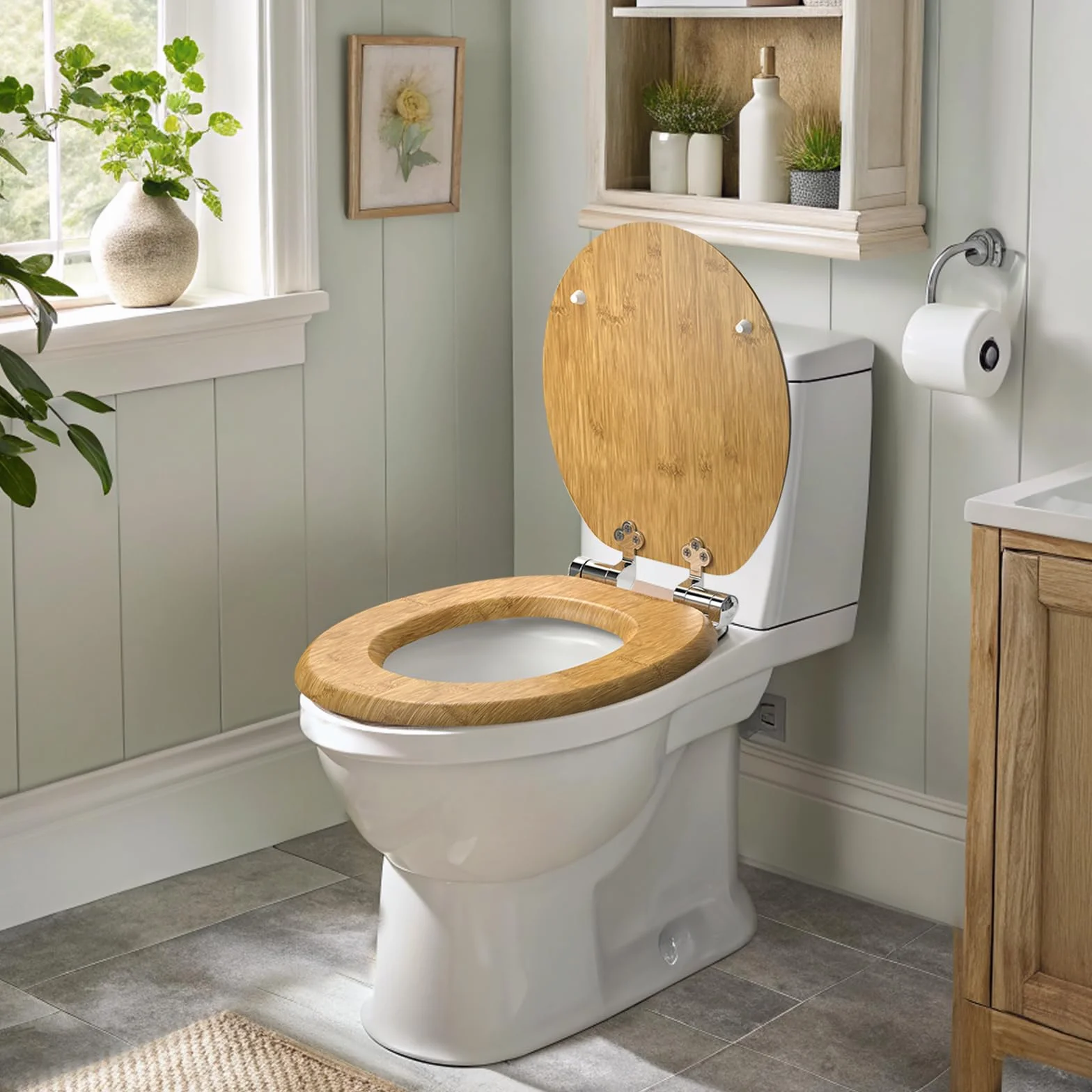 Pipishell tapadera wc de Madera en Forma de O Cierre Suave Bisagras Metal MDF Universal Cierre Lento