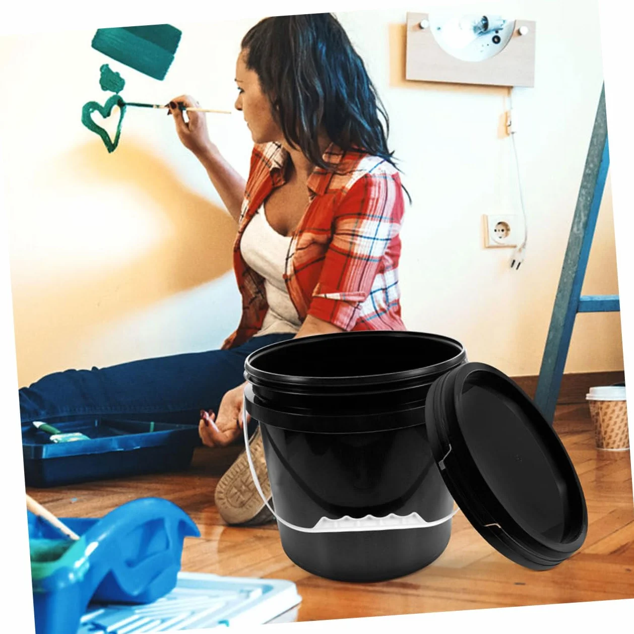 VILLCASE Cubo De Aceite De Grado Alimenticio con Tapa para Pintura Mezcla Y Pintura con Tapa Rectangular para Exteriores De Plástico Y Color Negro