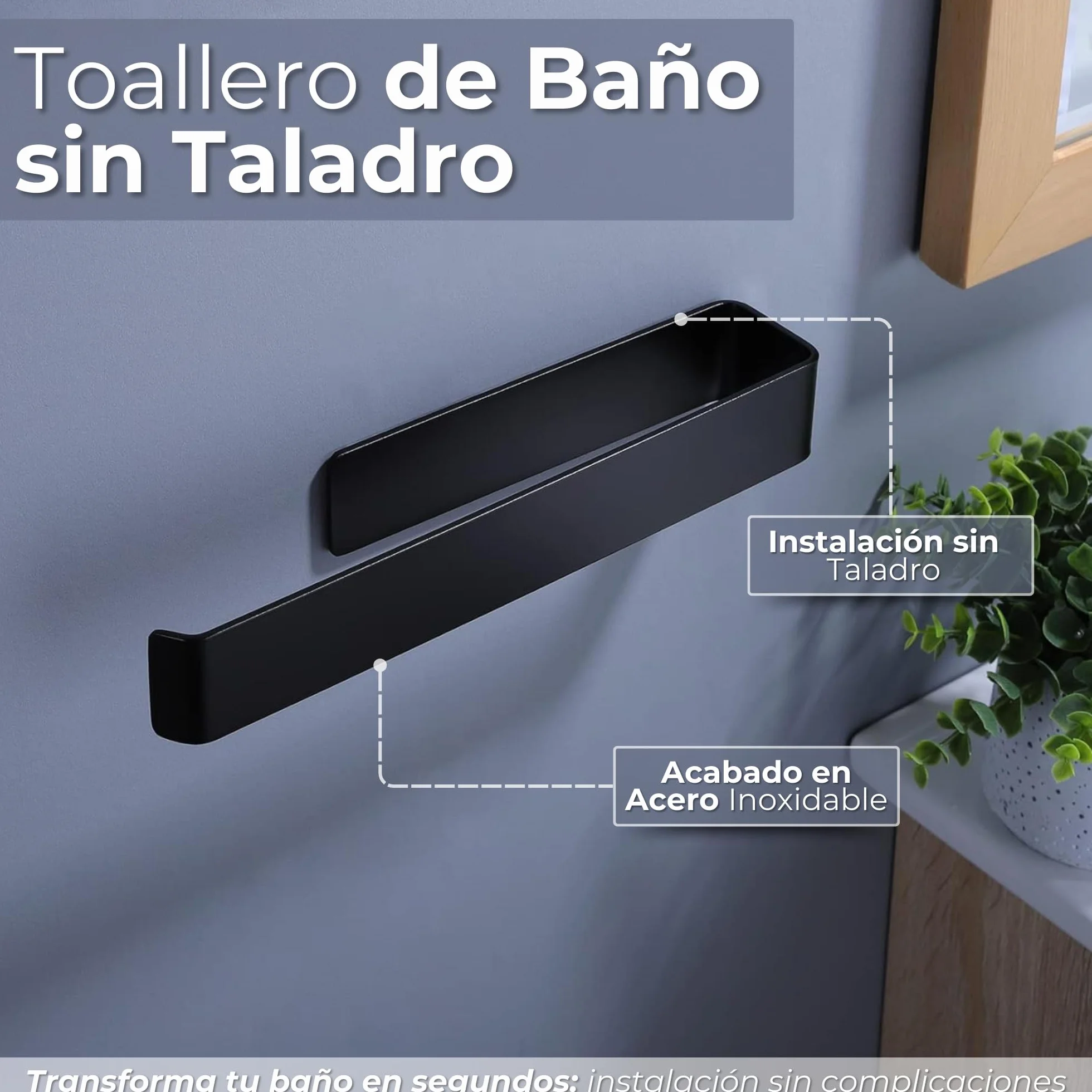 Toalleros De Baño Sin Taladro Adhesivo 26 cm, Acero Inoxidable 304 Cepillado, Accesorios Sin Taladro para Baño y Cocina, Fuerte Fijación