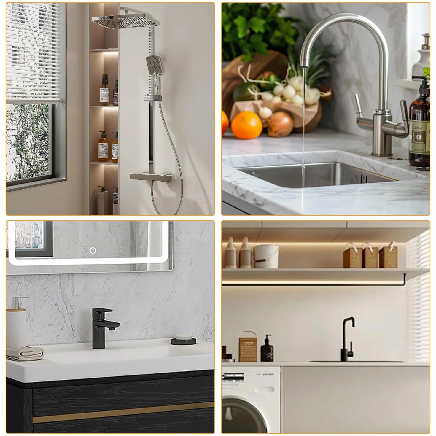 M8 Kit de Fijación de Grifo Monobloque, Fijación Grifo un Solo Orificio, con Llave Inglesa, para Cocina Baño Lavadero, Dorado