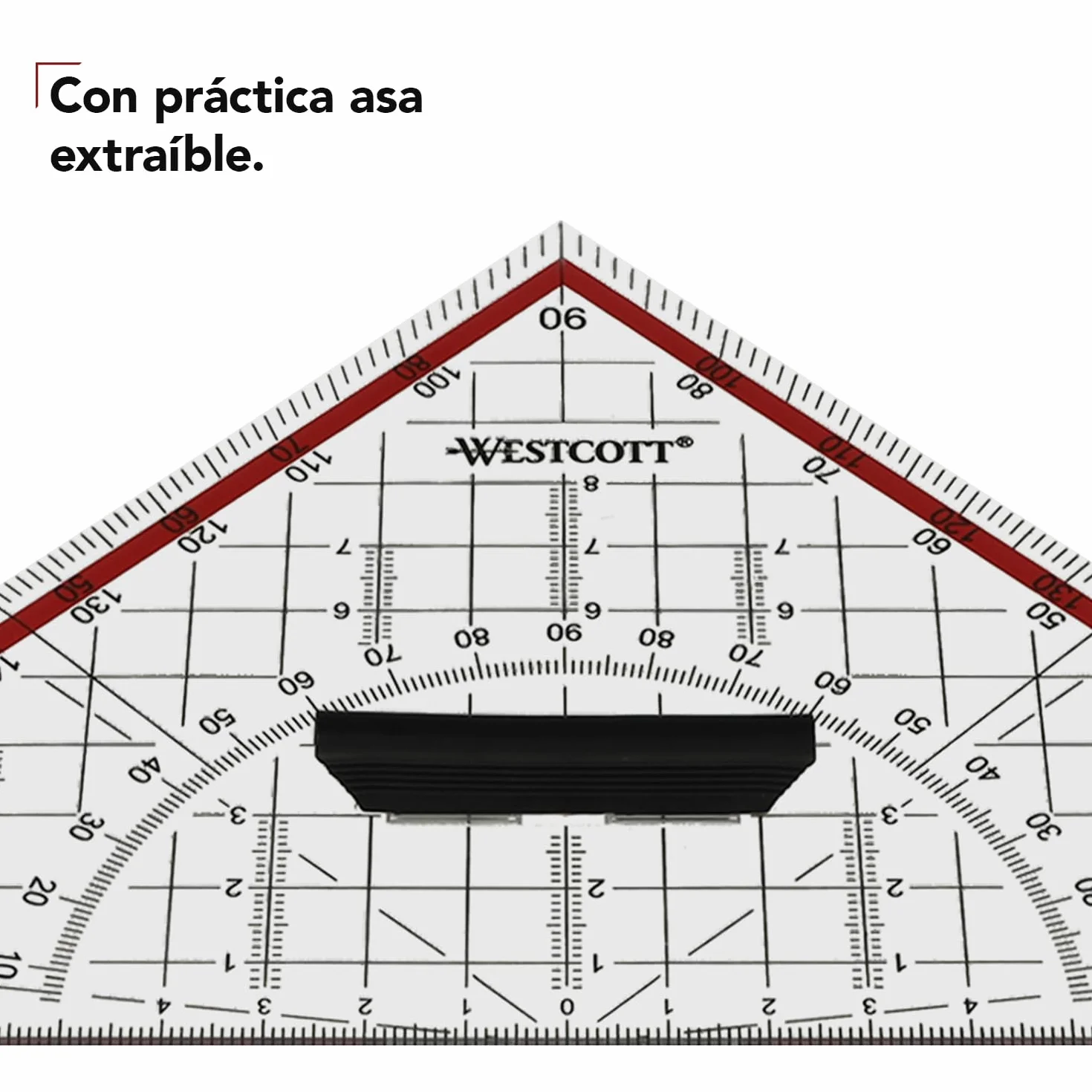 Westcott Transportador 22 cm con mango desmontable transparente escala roja técnica para escuela