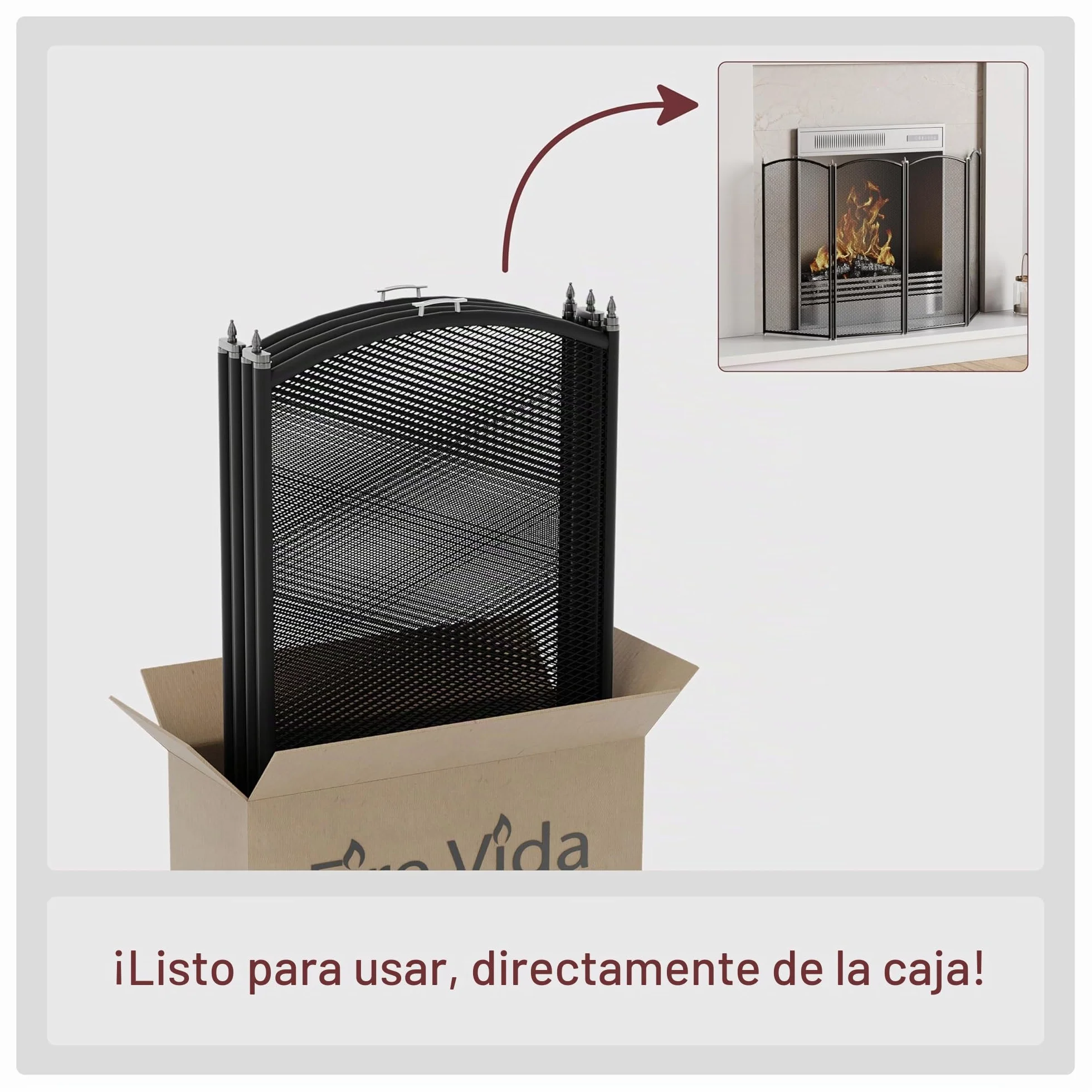 Fire Vida Protector de chimeneas de Metal con 4 Paneles, Color Negro