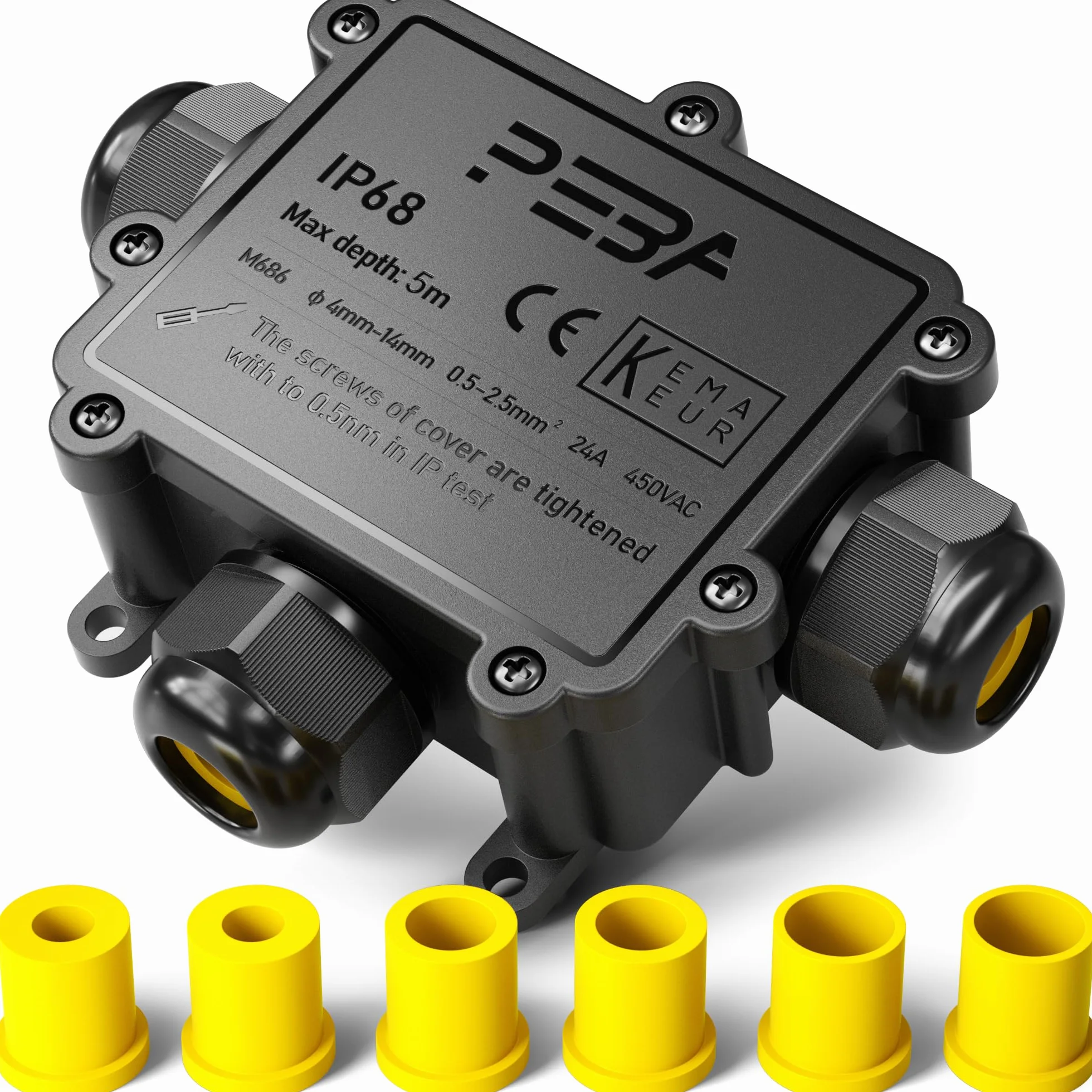 PEBA Cajas de Conexiones Impermeable IP68, 3 Vías Cajas de Empalmes Conector de Cables, Jardín Interior Exterior Subterráneo Cajas Conexiones, Diámetro de 4-14 mm