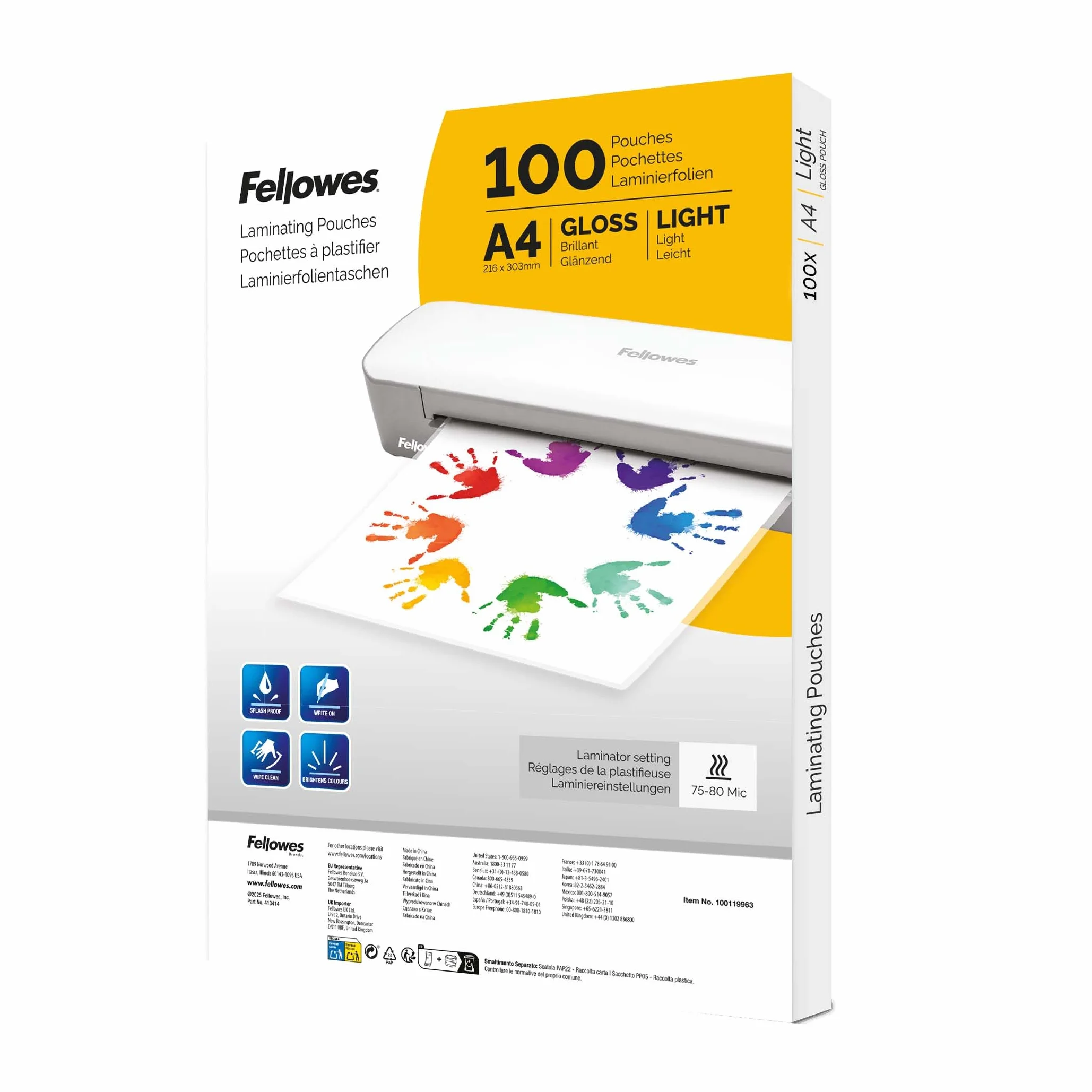Fellowes Fundas de plastificar A4, Pack 100, brillo, para fotos, carteles, documentos