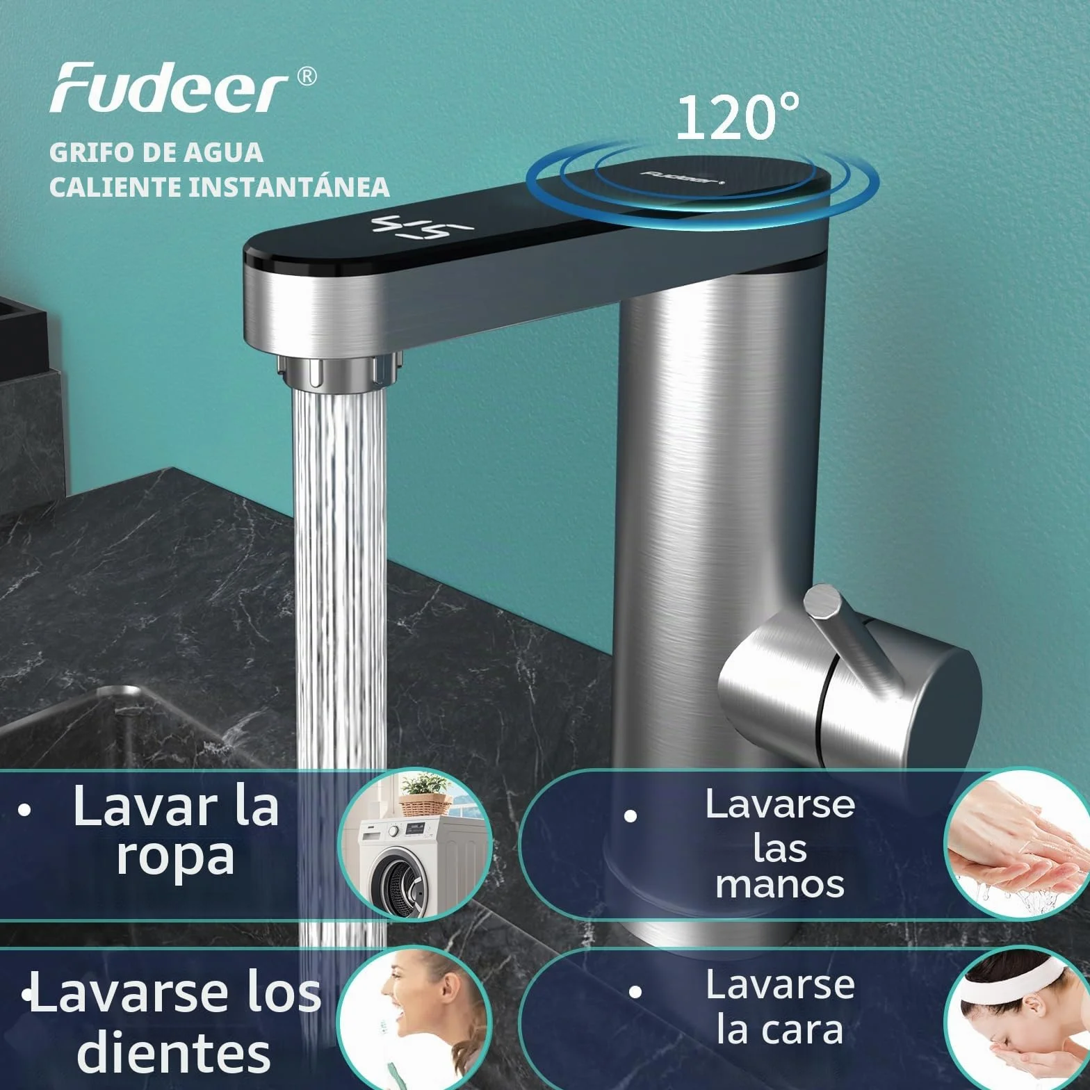 Grifo eléctrico con calentador de agua 230V 3.3KW acero inoxidable 304 pantalla digital 30-45℃