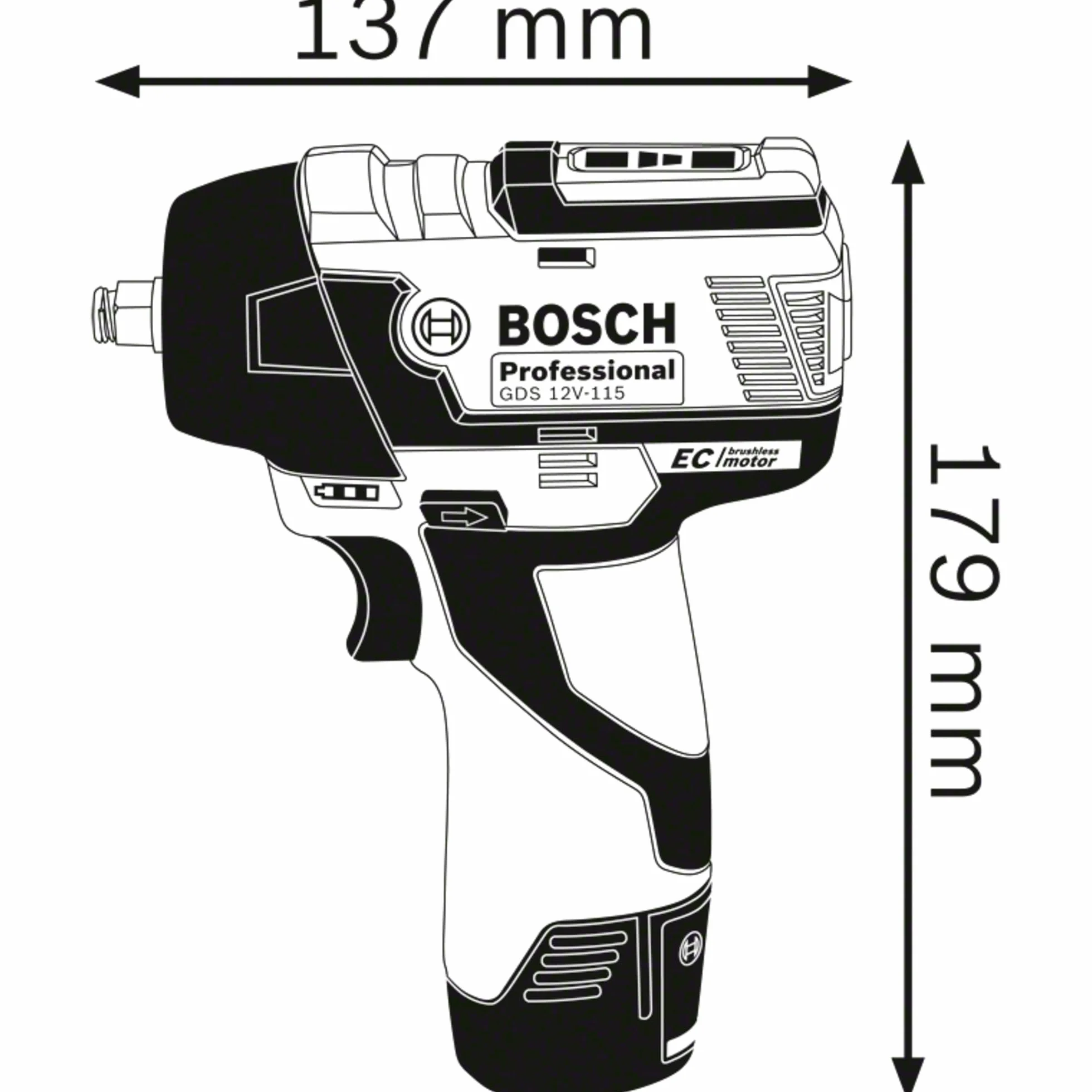 Bosch Professional 12V System atornillador de impacto a batería GDS 12V-115 (par de apriete máx. 115 Nm, fuerza de impacto 0-3100 ipm, incl. bandeja para L-BOXX, sin batería/cargador)