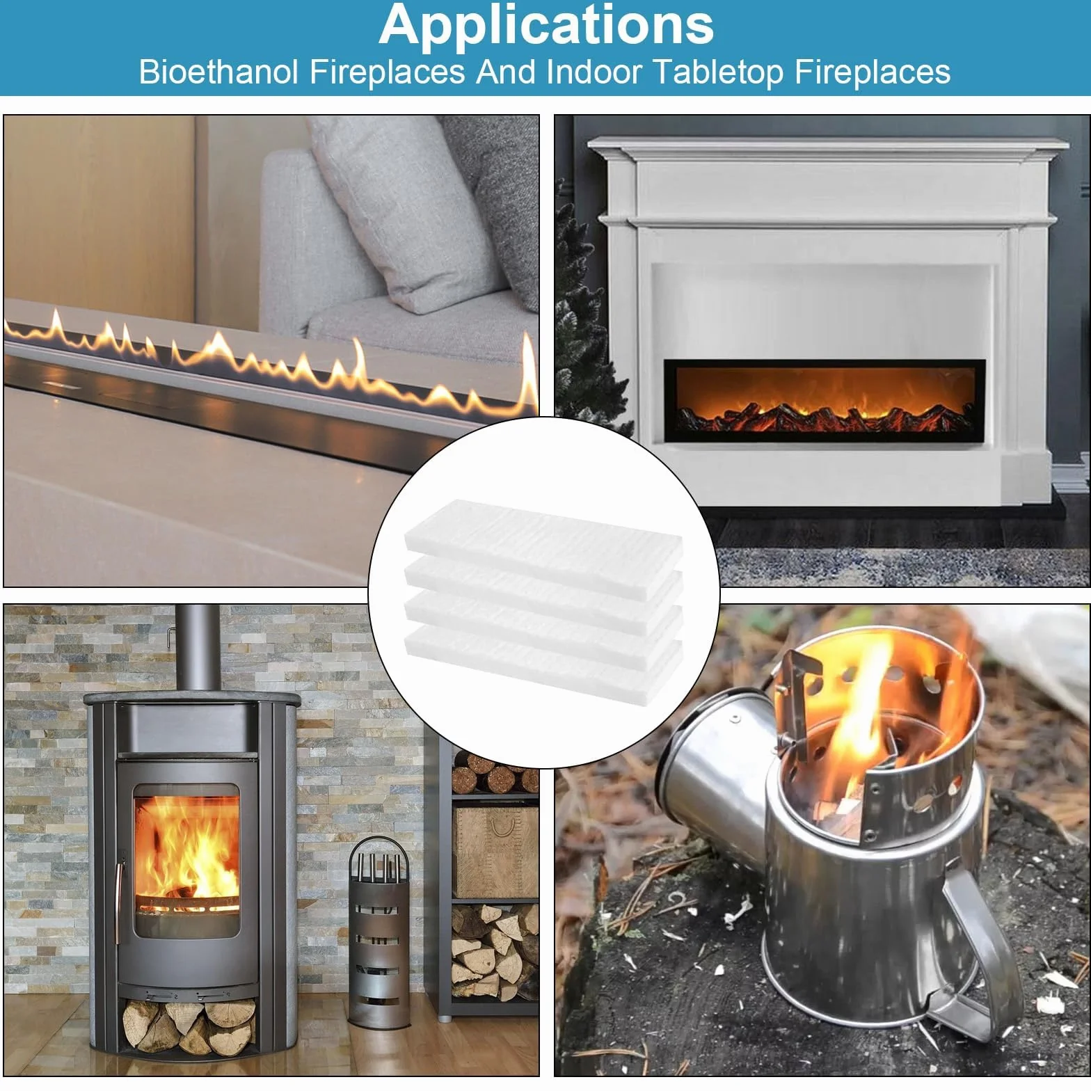 Lana Cerámica para Chimeneas de Etanol 30x10x2cm 4 Piezas Bioetanol Quemador
