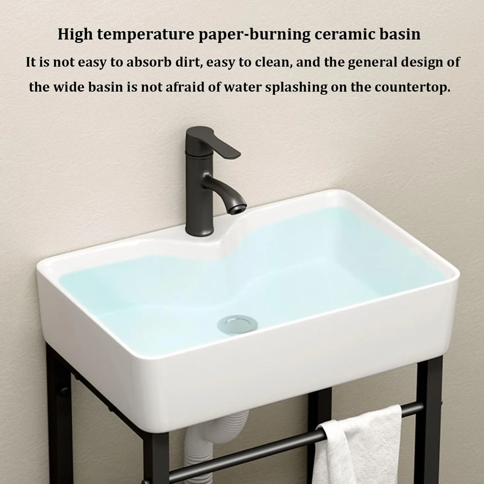 Lavabo Pequeño de Cerámica Rectangular de Pie para Baño，Lavabo para Uso En Interiores Y Exteriores con Grifo Y Desagüe，Lavabo Moderno Art con Rebosadero，para Comedor