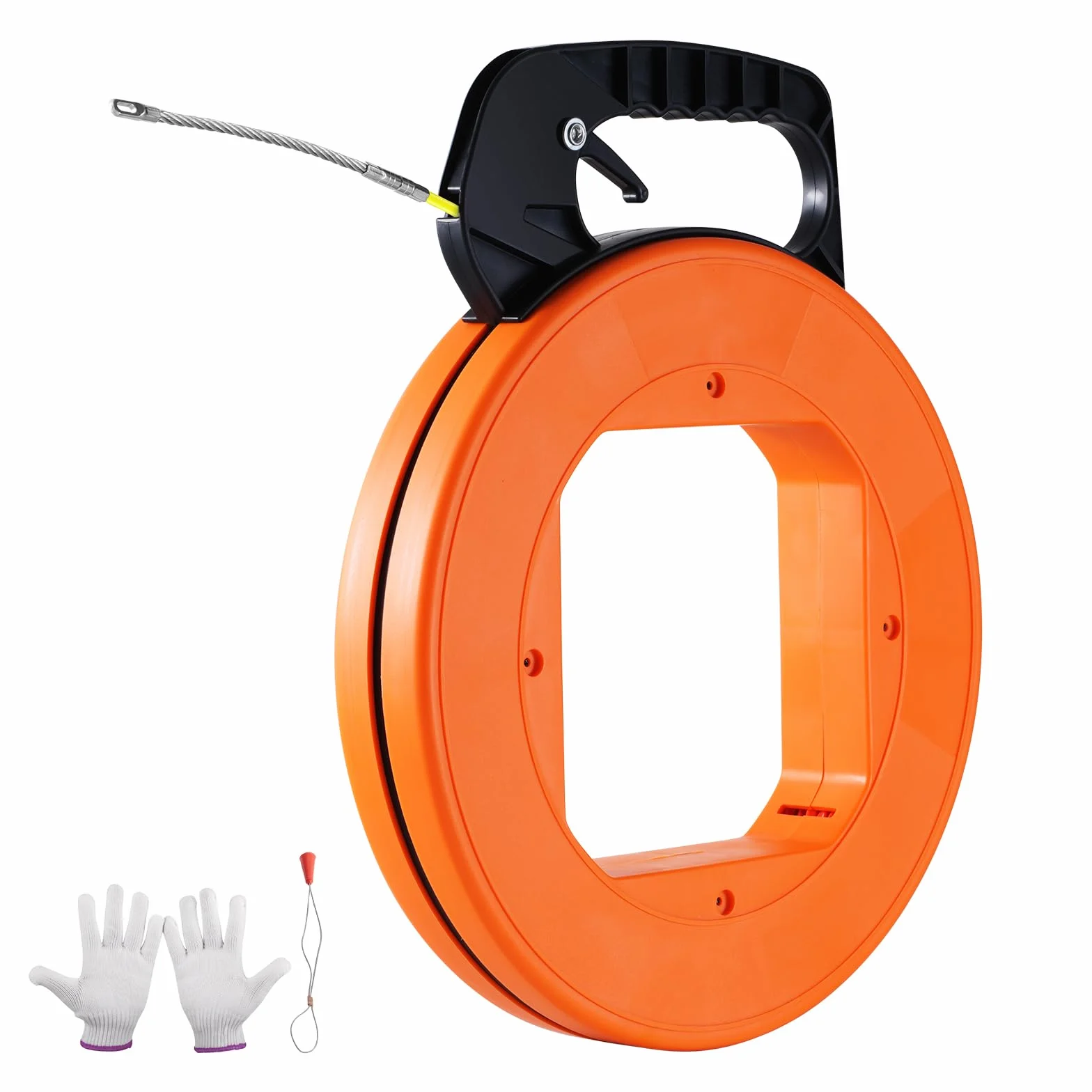 VEVOR Cinta de Pesca de 60,96 m, Diámetro de 4,7 mm, Extractor de Cables de Fibra de Vidrio con Carcasa y Mango, Herramienta Extractora de Cables para Paredes y Conductos Eléctricos, no Conductor