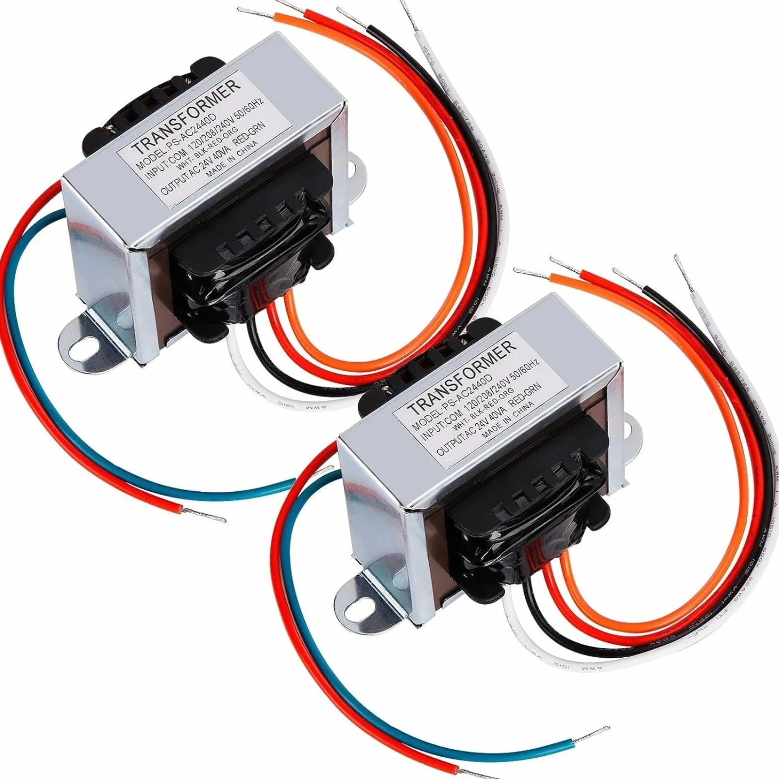 Transformador de control monofásico 24 V 40 VA para HVAC HVAC Horno Calefacción Climatización Voltaje de entrada 120/208/240V 50/60Hz Clase de aislamiento B Carcasa de metal Plata Compacto