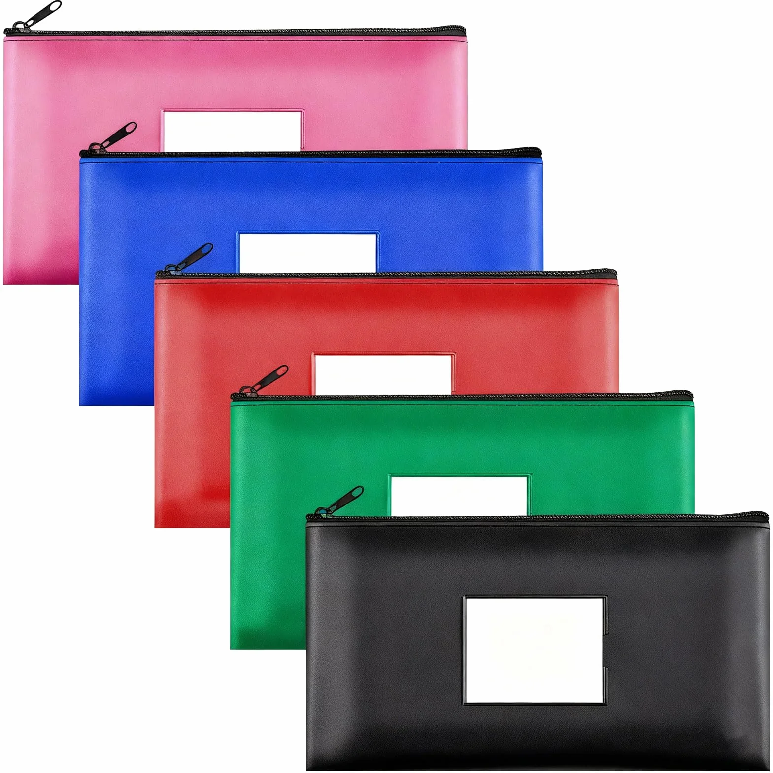 5 Piezas Bolsa para Guardar Dinero, Bolsa Dinero con Cremallera, Bolsa para Billetes de PU Cuero Impermeable con Cremallera, para Guardar Billetes y Archivos (28 x 16cm)
