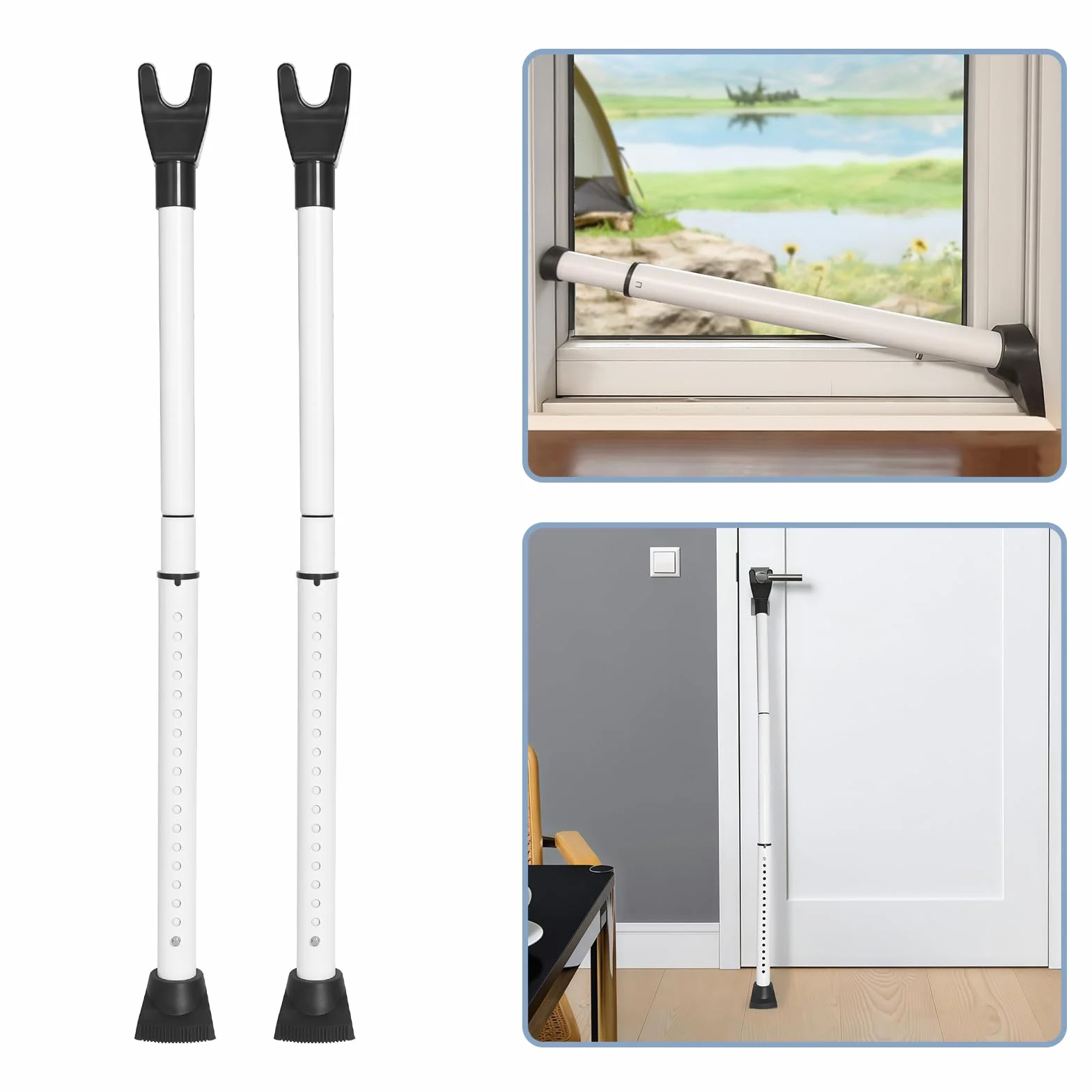 Barra de seguridad multifuncional mejorada para puerta y barra de ventanas correderas, topes ajustables resistentes para apartamento, hogar, habitación de hotel