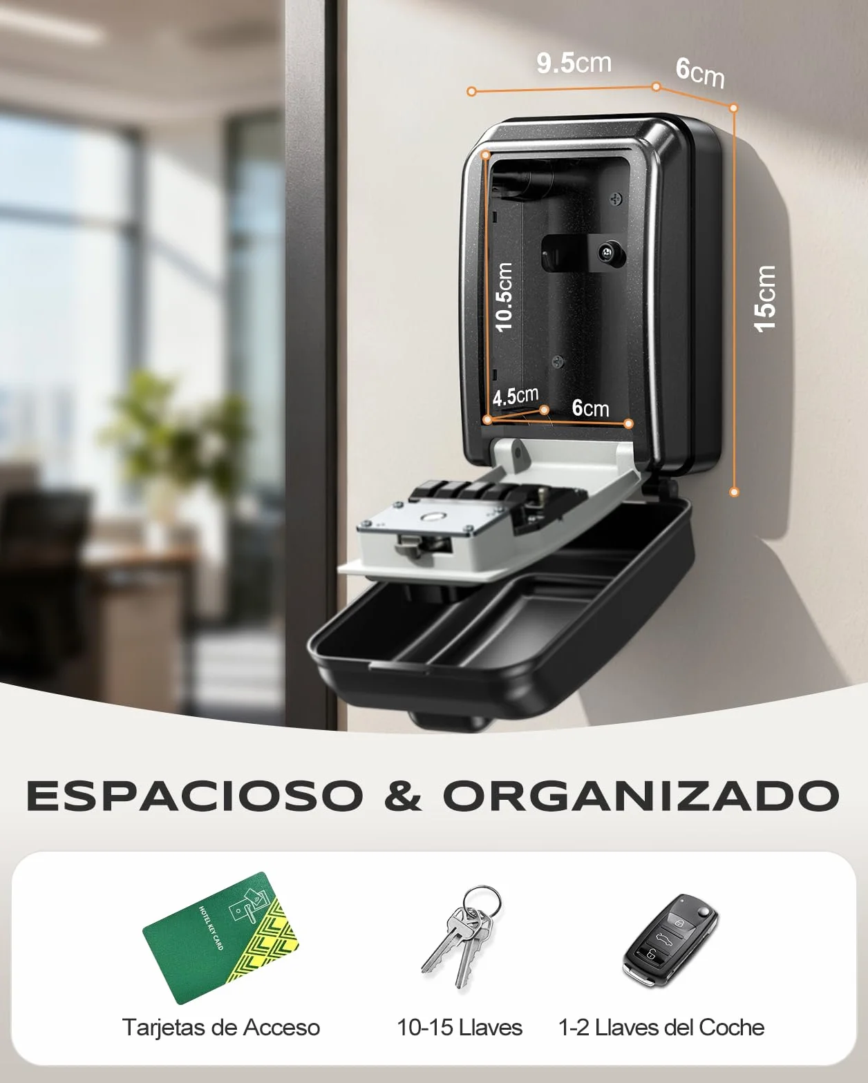 Mohard Cajetin Llaves con Codigo, Caja Llaves Pared de Seguridad con Llave Reconfigurable y Combinación de 4 Dígitos, Caja Fuerte Llaves Exterior Impermeable & Gran Capacidad para Hogar Oficina Garaje