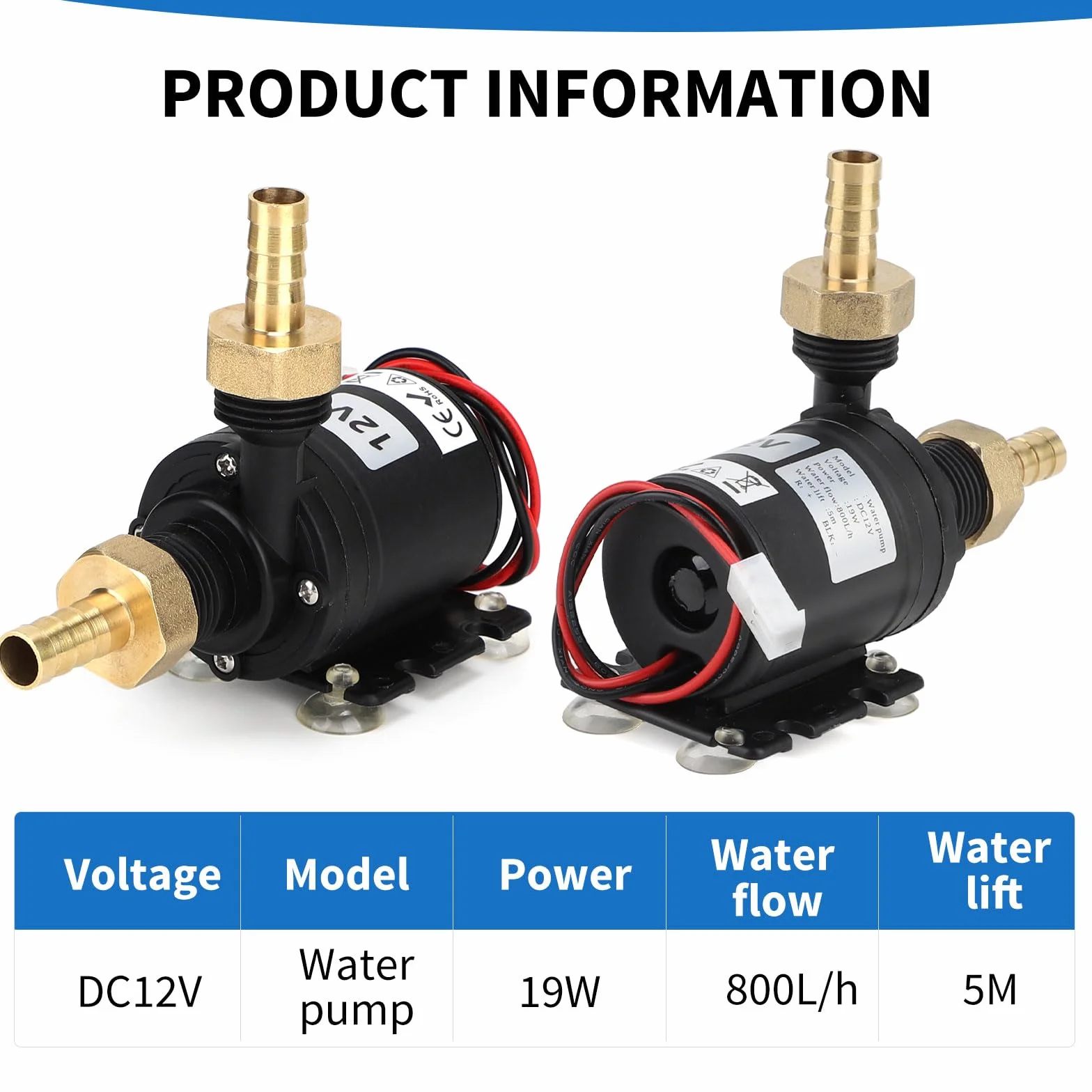 SWAWIS Bomba Sumergible para Pozo DC 12V 19W 800L/H Bomba de Cerámica Núcleo