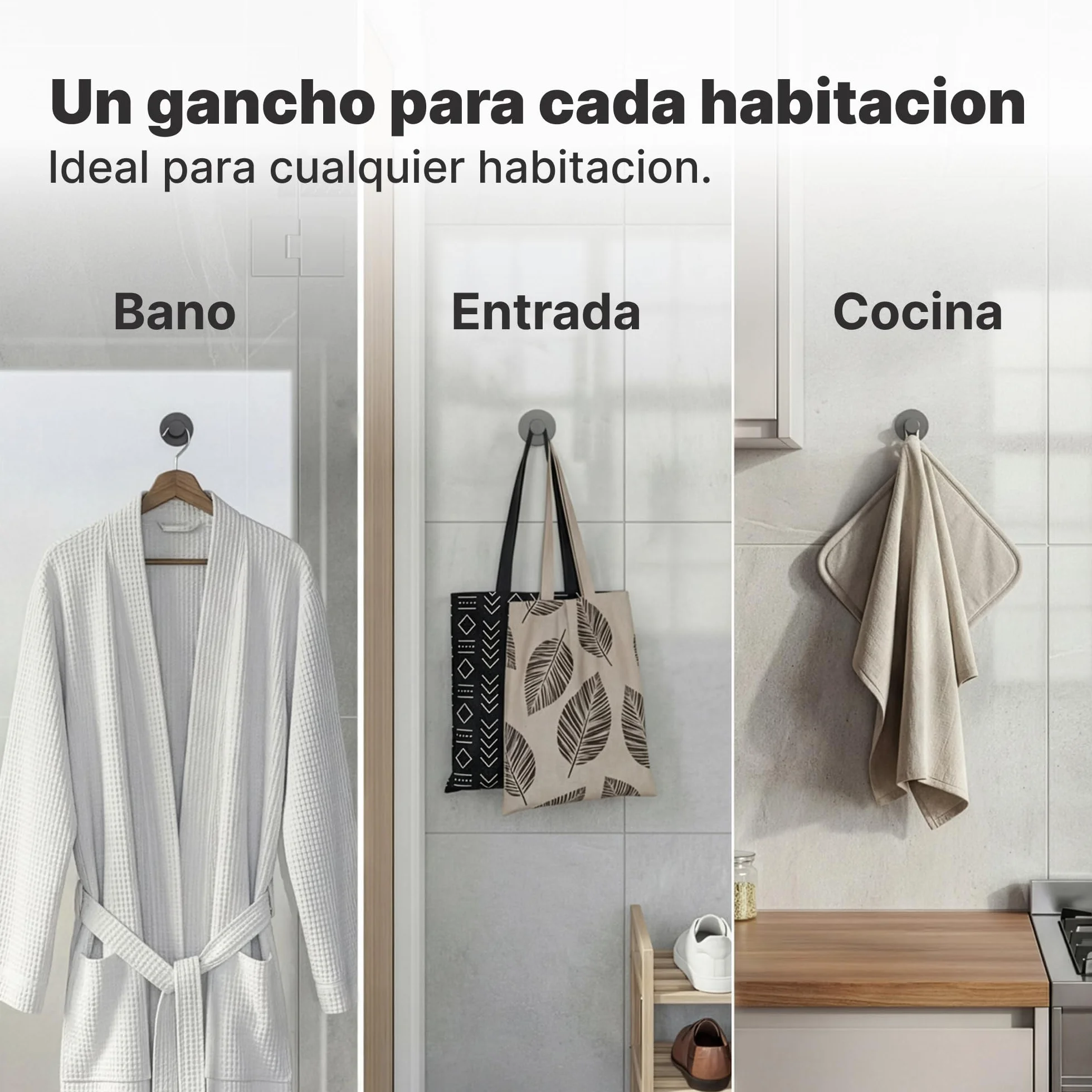 Minismus Ganchos Adhesivos para Pared, Colgadores Adhesivos Resistentes sin Taladro, Colgador Toalla Baño Cocina y Entrada, Ganchos para Colgar con Pomo Redondo, Acero Inoxidable Negro, 6 Unidades