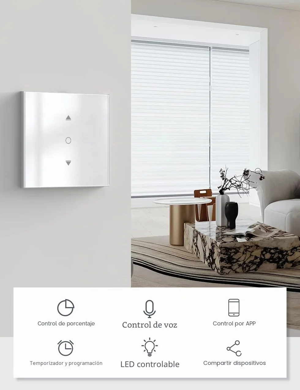 【6.1 Gen】Interruptor persiana WiFi Maxcio compatible con Alexa, Google Home, Interruptor Persiana con Control de Porcentaje, Temporizador y Control de Voz, Requiere Cable Neutro, 2.4G WiFi