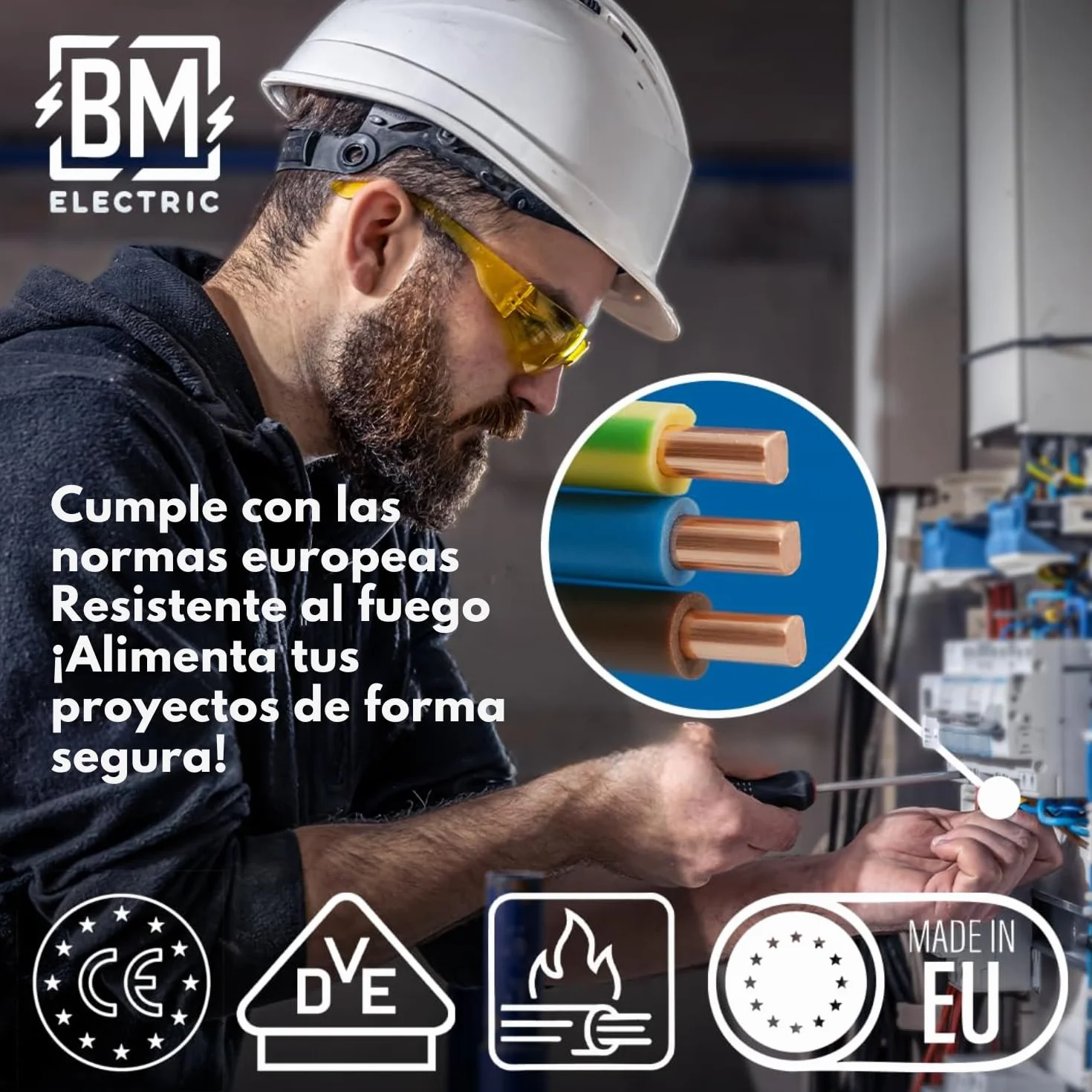 NYM - Cable YDYp de 3 x 1,5 mm² – Cable de alimentación tripolar, cable plano de 5 m, 10 × 5 mm, pasaventanas, cable para ambientes húmedos, conductor de cobre macizo, 300/500 V
