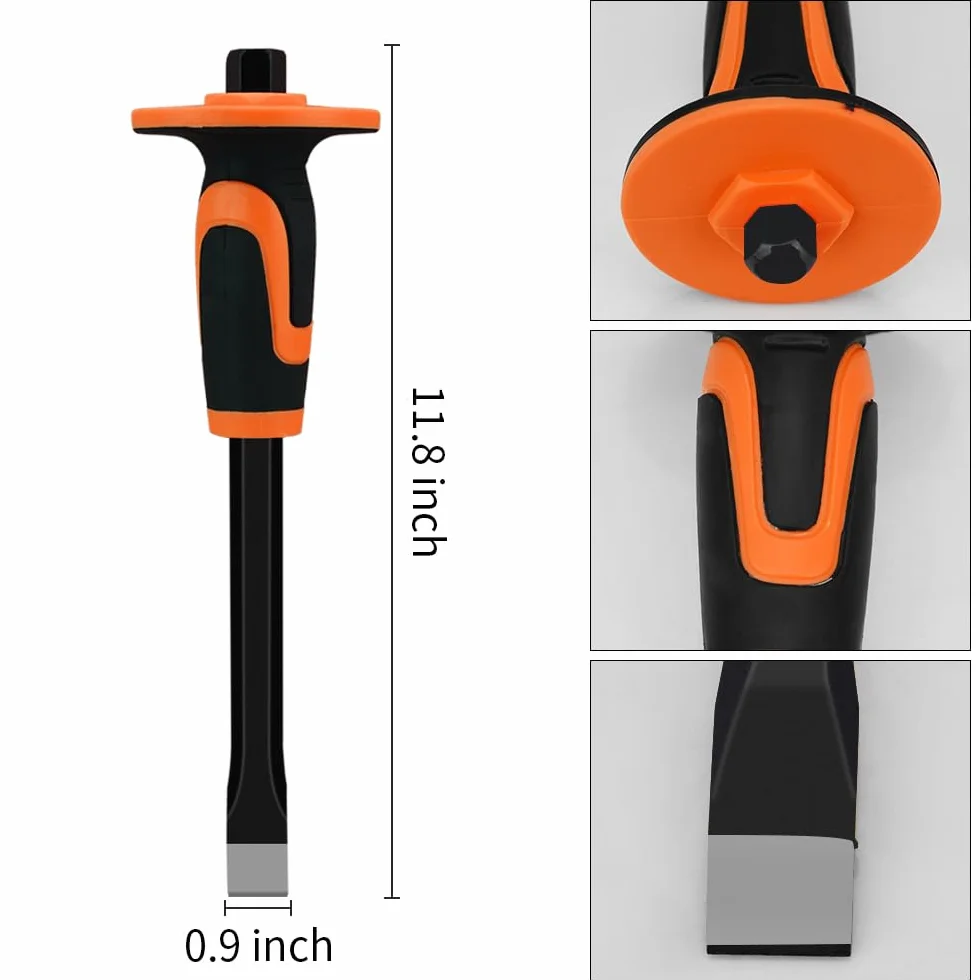 Airless SJG Juego de 3 Cinceles de Albañil Con Salvamanos y Protector, Cincel de Ladrillo, Cortafríos Con Protección (240mm/300mm/300mm)