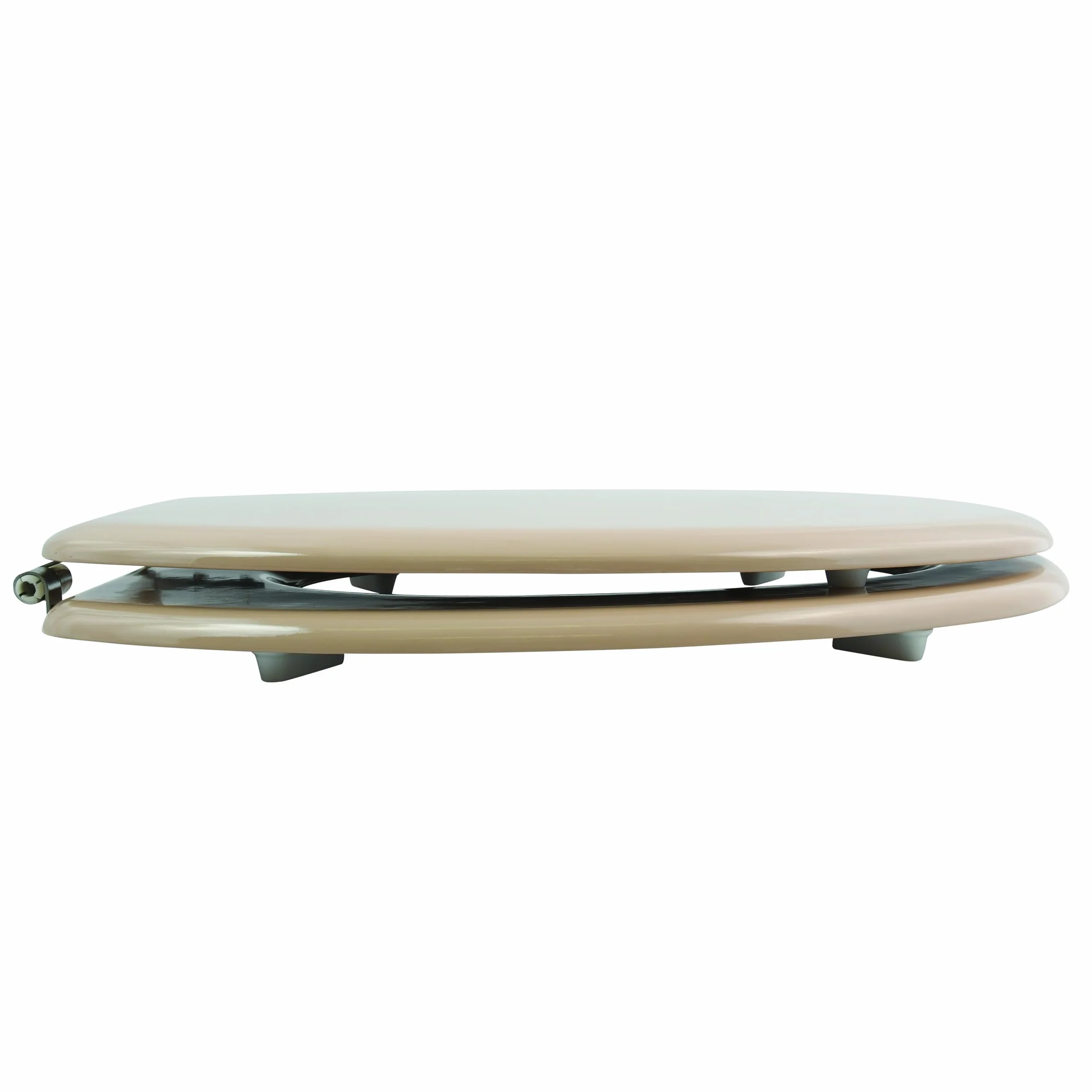 MSV - Asiento de inodoro CLÉO MDF - Bisagras de acero inoxidable - Brillante - Ø 370 x 450 mm - Beige - Elegancia y comodidad para el baño - Fácil instalación y limpieza