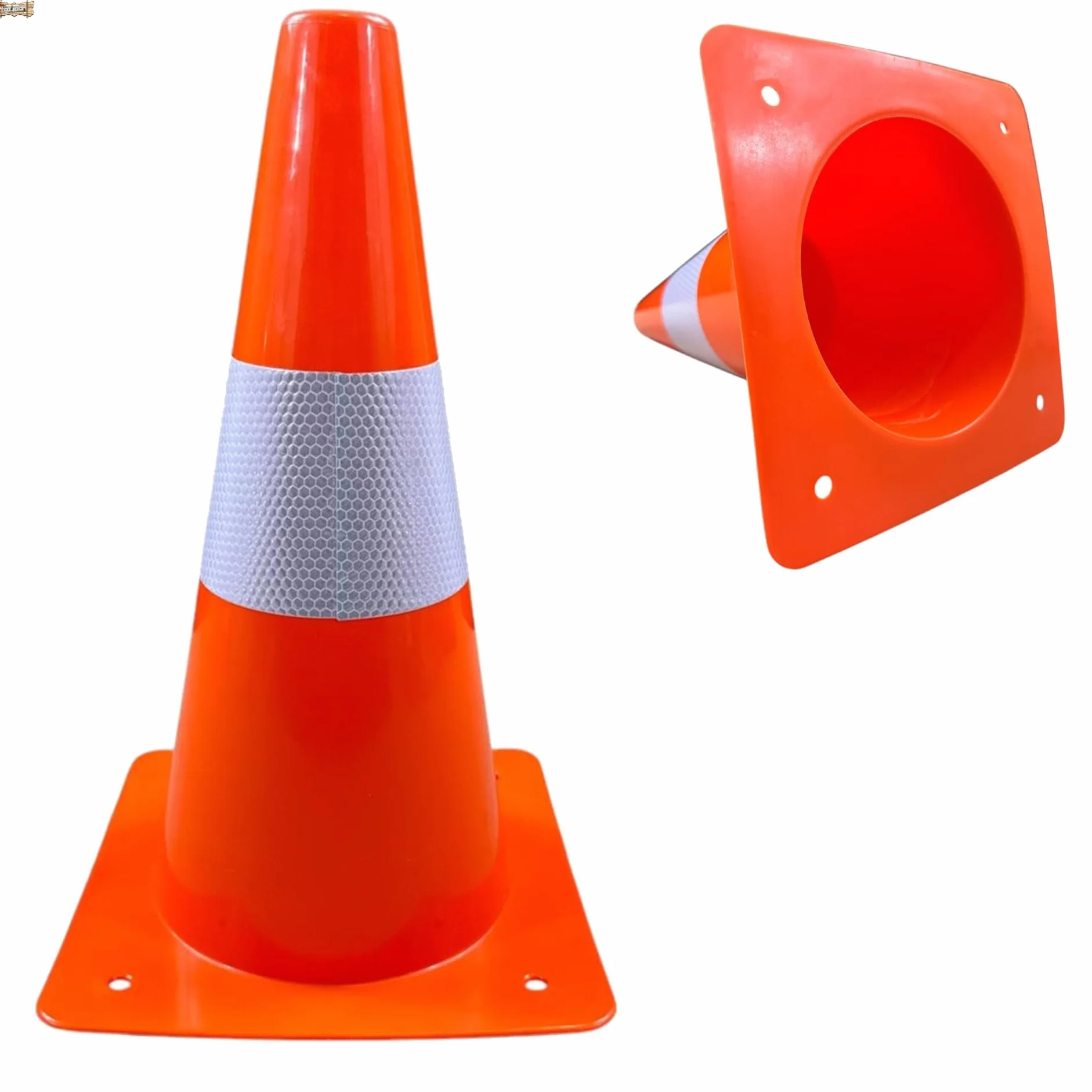 BricoLoco.com Cono señalización pequeño 30 cm. ¡PACK 4 uds.! Cono deportivo para deporte, slalom, entrenamiento, fútbol. Cono de tráfico naranja con banda reflectante (4)