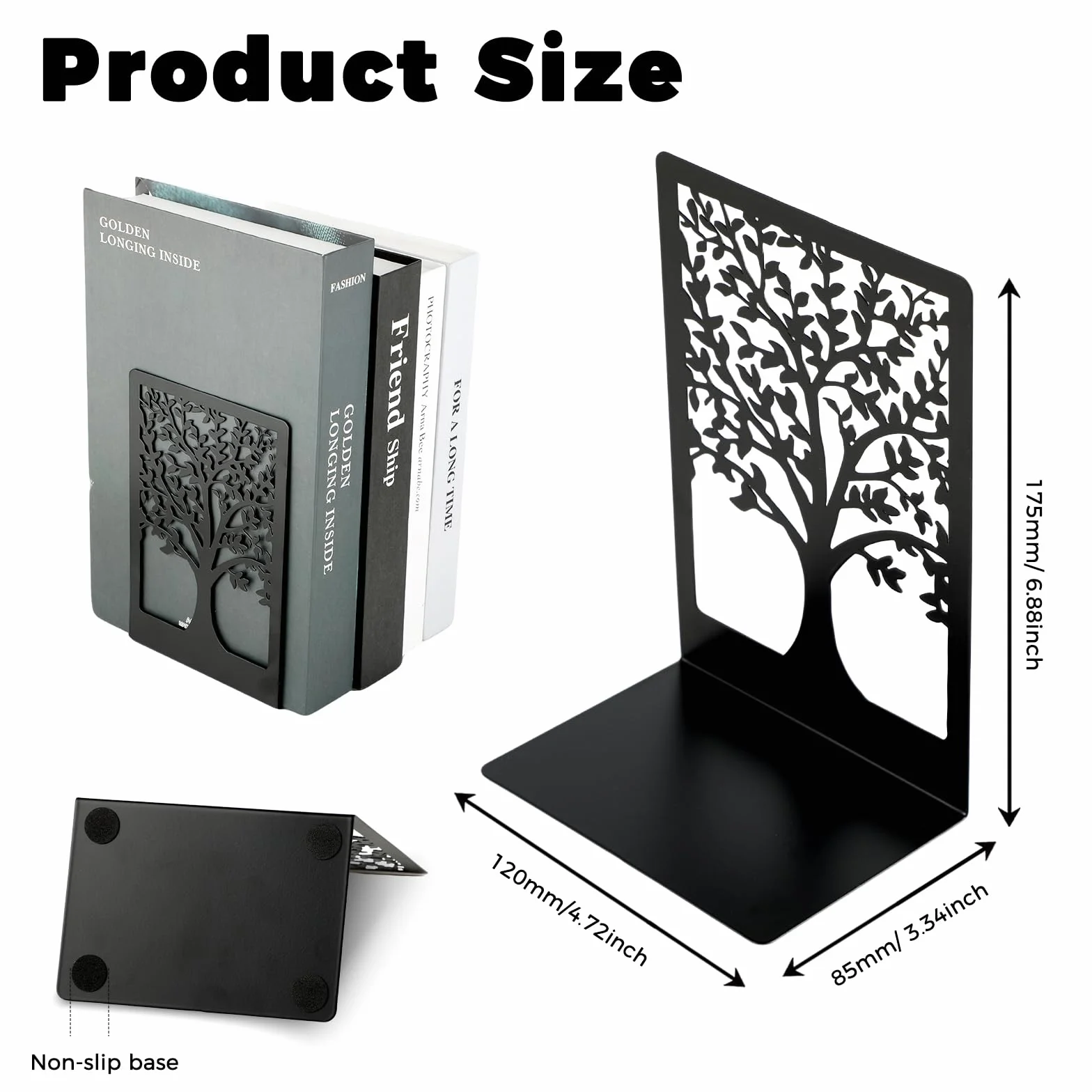 Sujetalibros de metal negro con patrón árbol de la vida 18x12x8 cm para oficina hogar