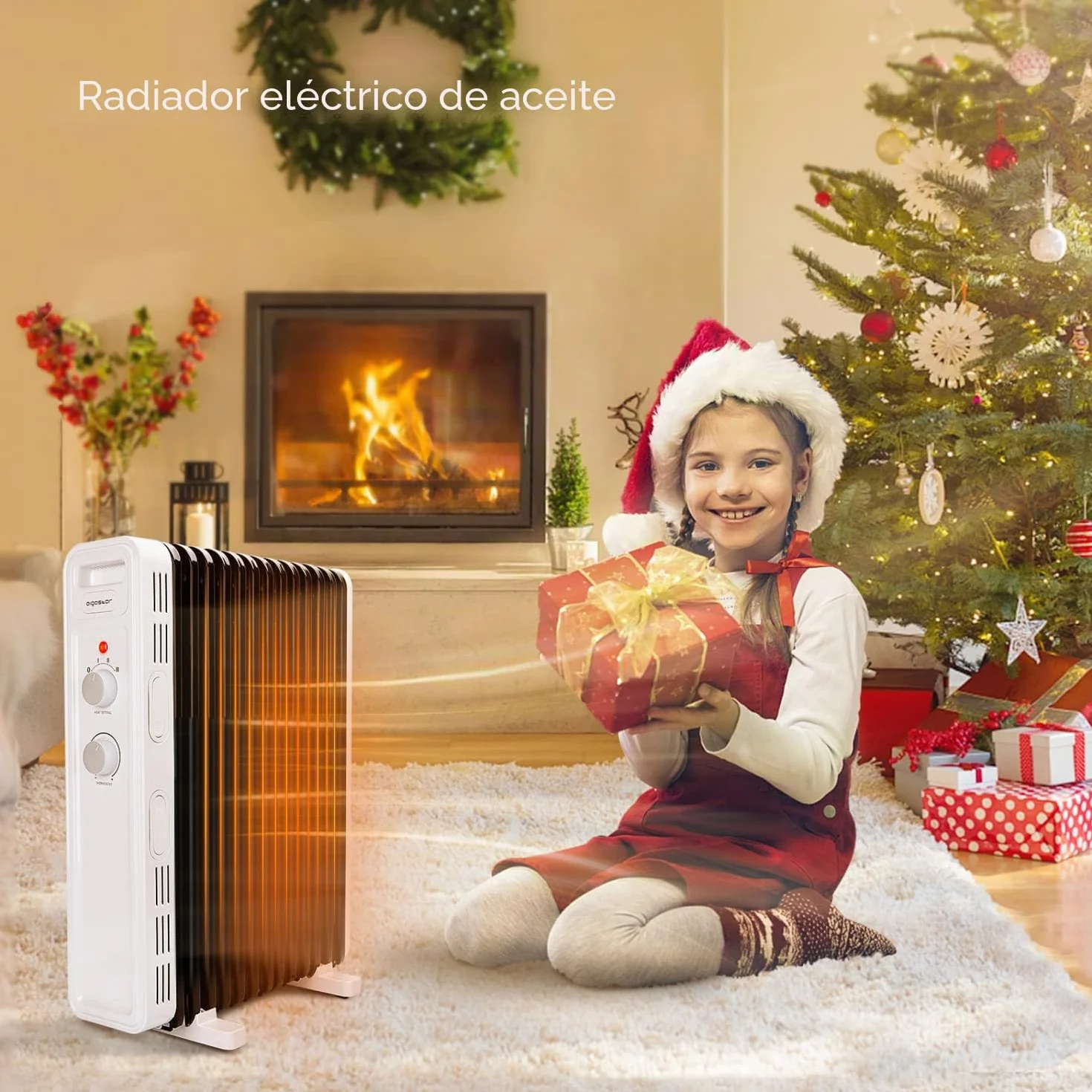 Aigostar Radiador de Aceite de 13 Elementos, 2500 W, Silencioso, 3 Niveles de Potencia, Termostato Ajustable y Función de Apagado Seguro, Protección Antivuelcos, Recomendado para Estancias de 25 m2