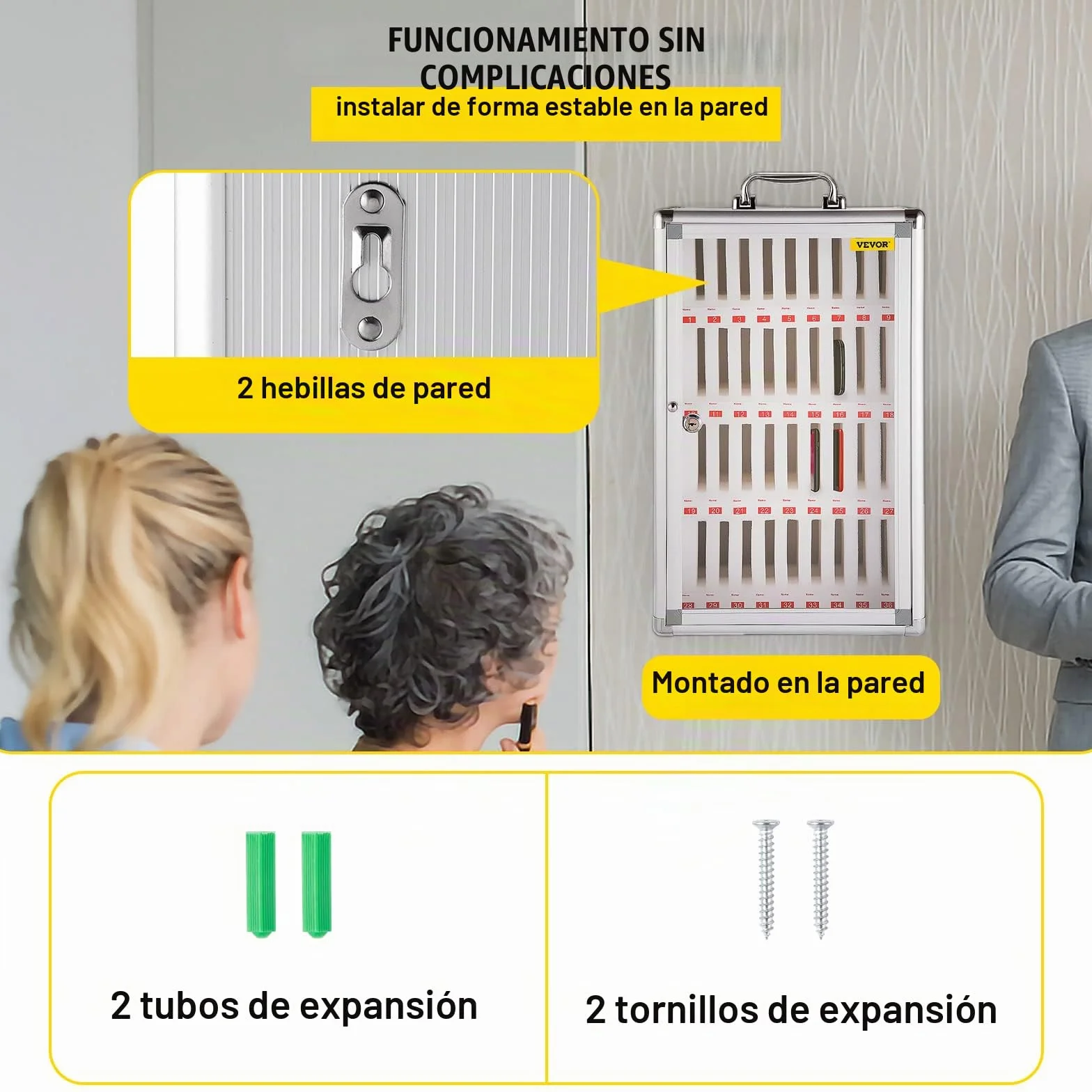 VEVOR Caja de Casillero de Almacenamiento de Teléfonos 32x20x51 cm Caja de Administración de Celular Cojinete de Carga 20 kg Caja de Almacenamiento de Teléfonos con 36 Ranuras y 2 Llaves para Clases
