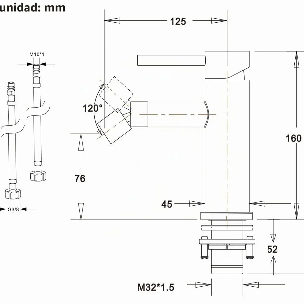 ONECE Grifo para Lavabo y Bidé, Mezclador de Baño con Rociador de Caño Giratorio, Grifería Monomando Cepillado, Aireador Extraíble, Agua Fría y Caliente, Acero Inoxidable 304