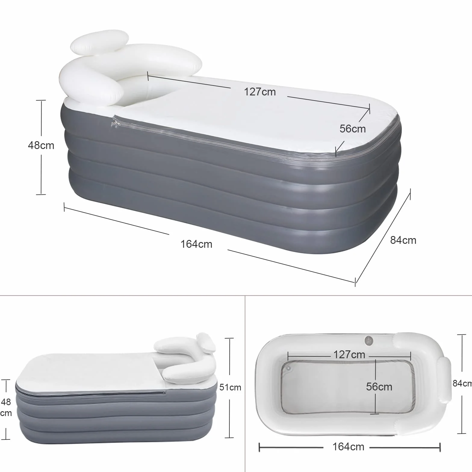 Bañera hinchable plegable para adultos, 164 x 84 x 51 cm, plegable para la ducha, grande, independiente con bomba para baño caliente y hielo