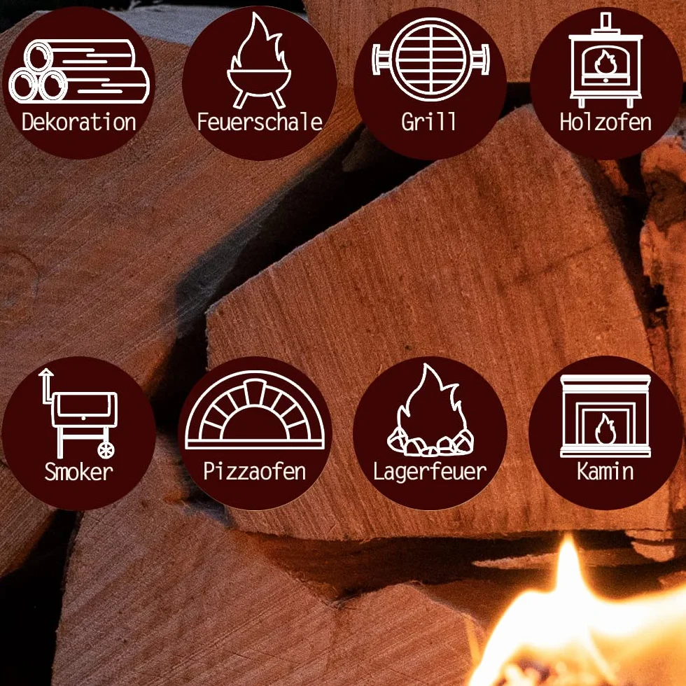 Leña Madera 50 kg para Estufa y Chimenea Brasero Parrilla Cesta de Fuego Troncos de Madera de Haya 30 cm Flameup
