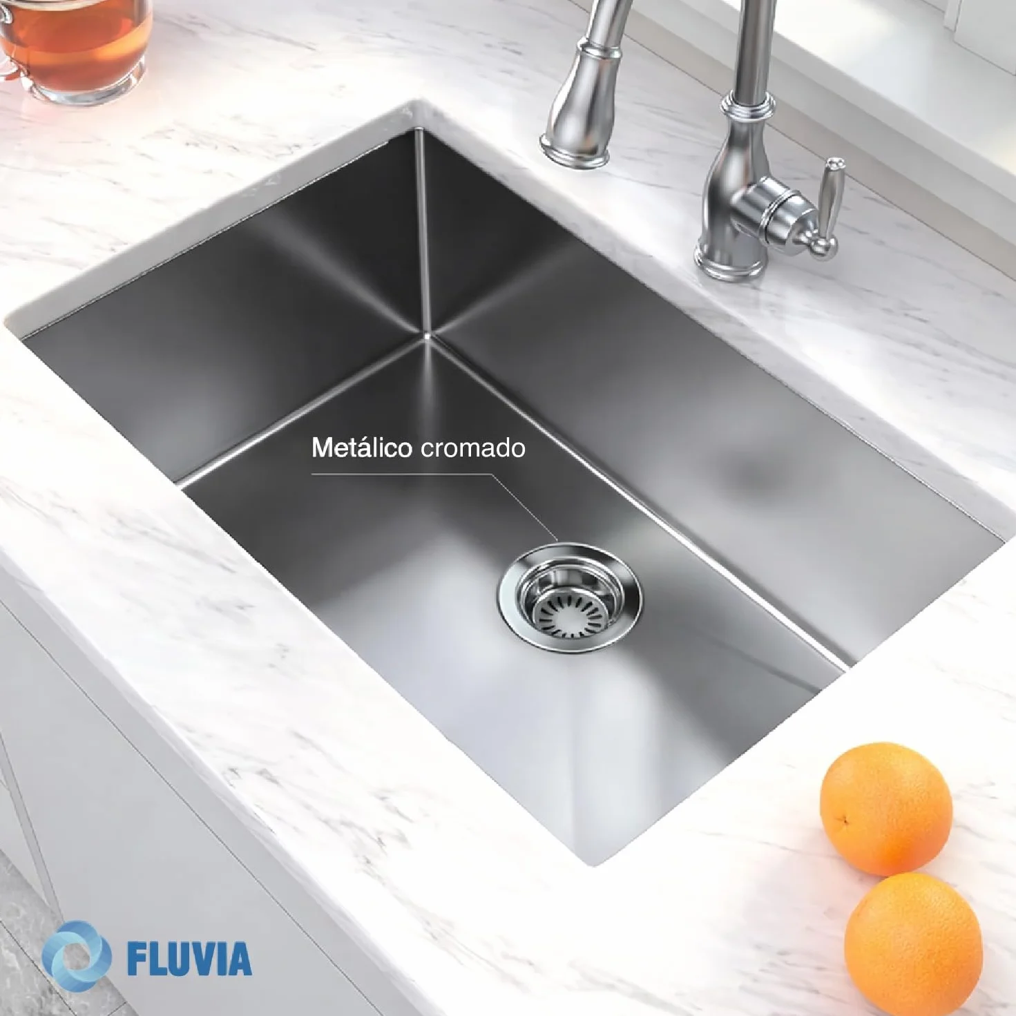 Válvula de Desagüe para Fregadero de Cocina 115 mm con Rebosadero Cuadrado o Circular – Evita Atascos y Fugas, Cesta Filtrante y Tubo Ajustable – Instalación Fácil para Reformas | FLUVIA