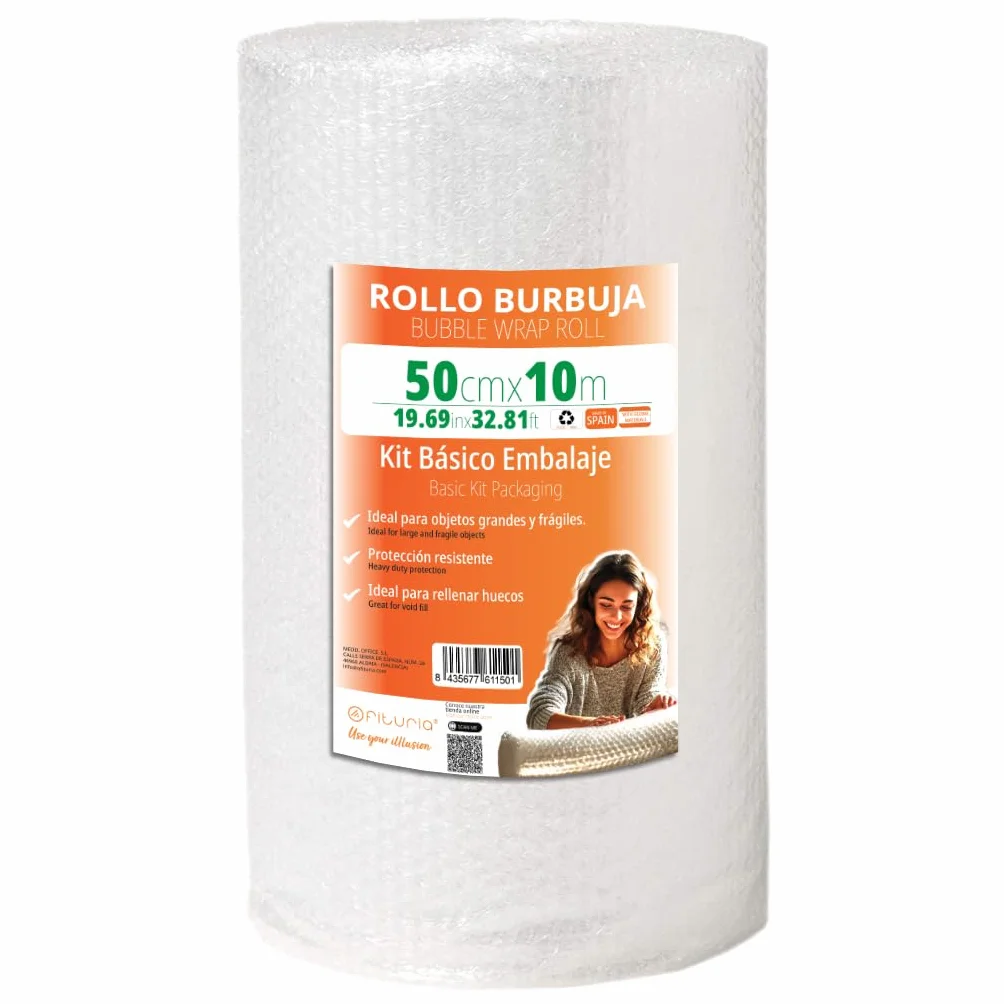 Rollo de Plástico de Burbujas 50 cm x 10 m para Embalaje y Mudanzas