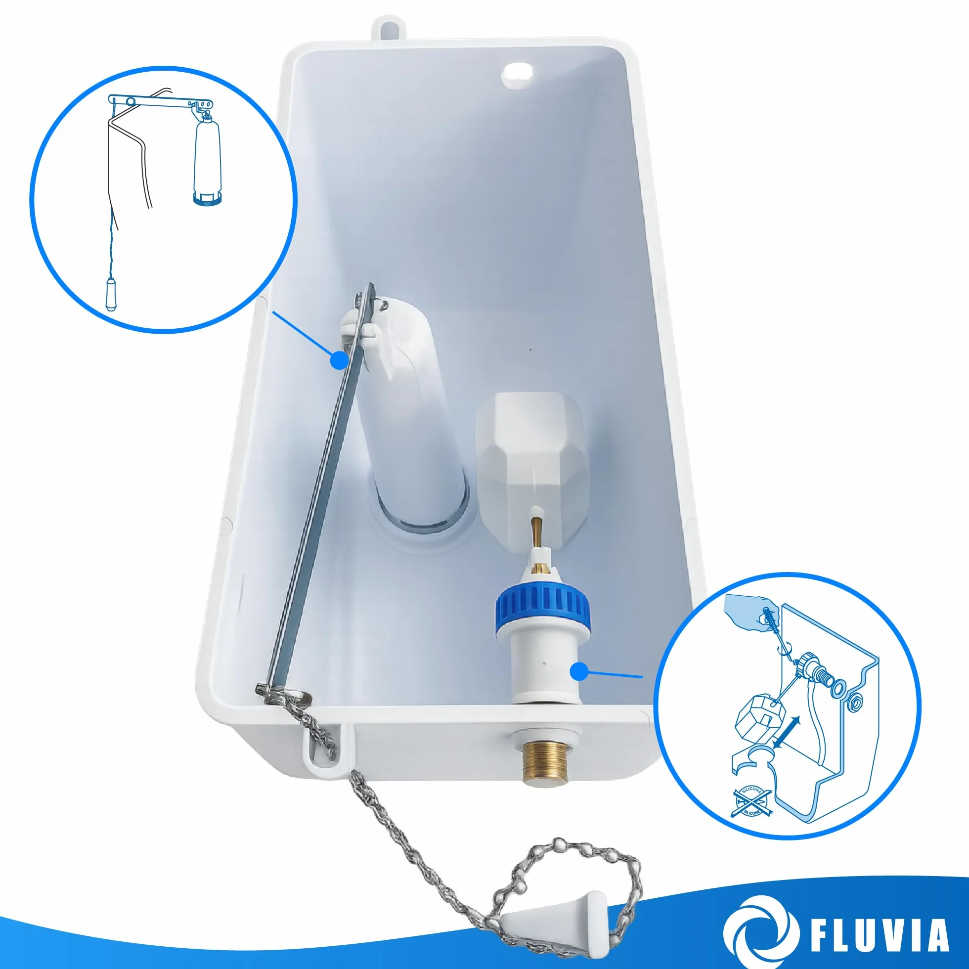 Mecanismo Completo para Cisterna Alta de Plástico, con Grifo Lateral y Descargador Tipo A FLUVIA