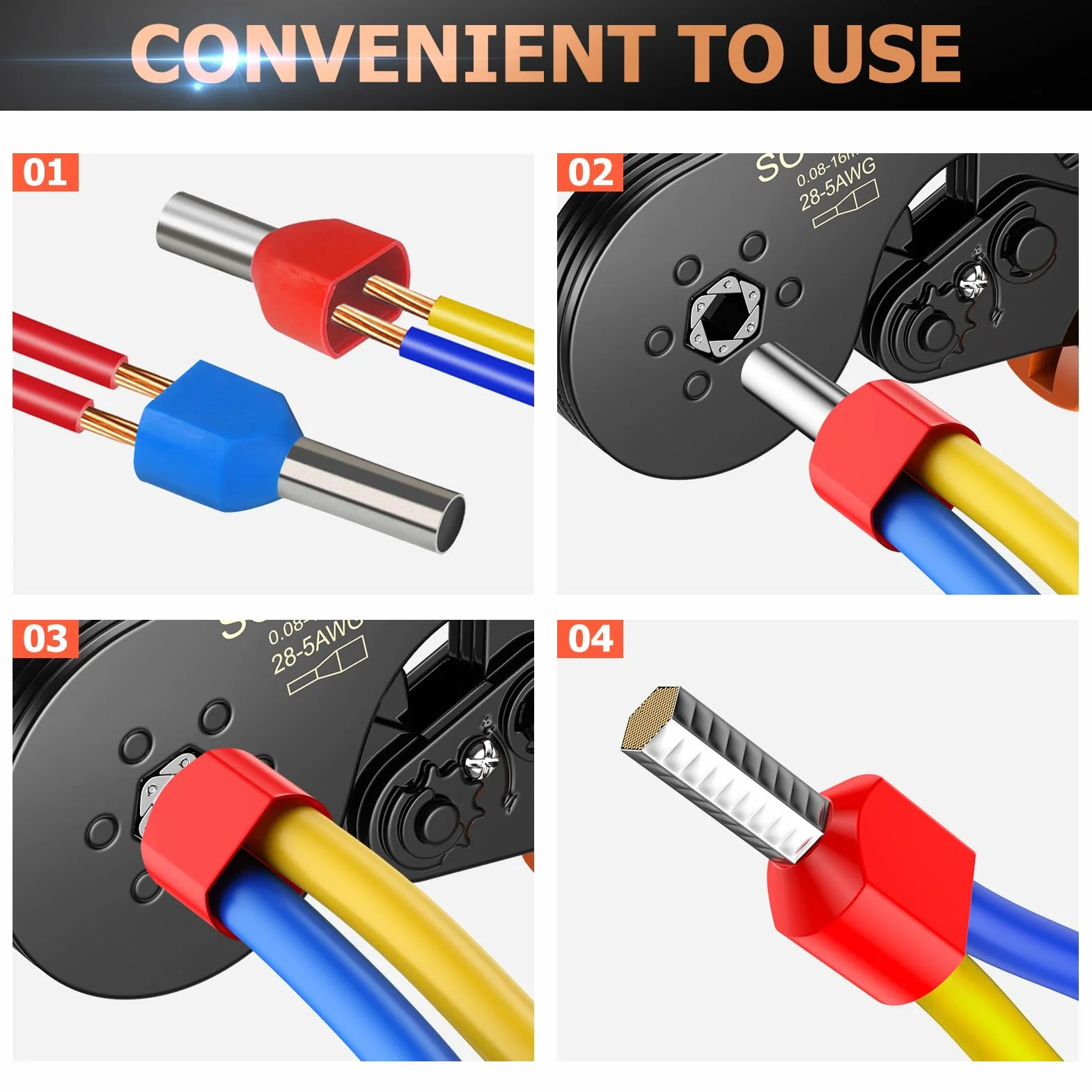 Crimpadora Terminales, alicat para engarzar 0,08-16 mm² Juego de alicat para extremos de cables con 1200 punteras para cables dobles y simples para bricolaje y uso industrial
