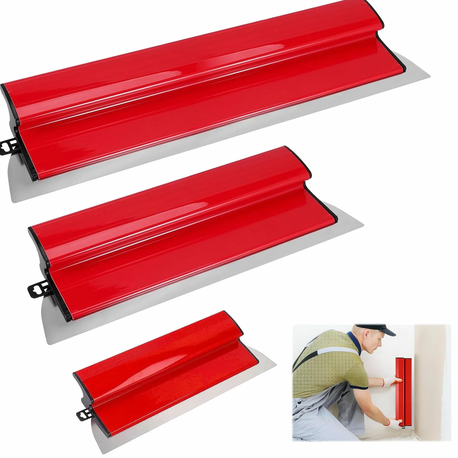 Juego de Espátulas 3 Piezas 25/40/80 cm – Espátula de Acero Inoxidable para Masilla con Mango en Z, Llana para Enlucir y Alisar, Herramienta Multiusos para Yesero, Pintor | Set de alisadoras chapistas, herramientas de acabado de pared para placo, yeso y g