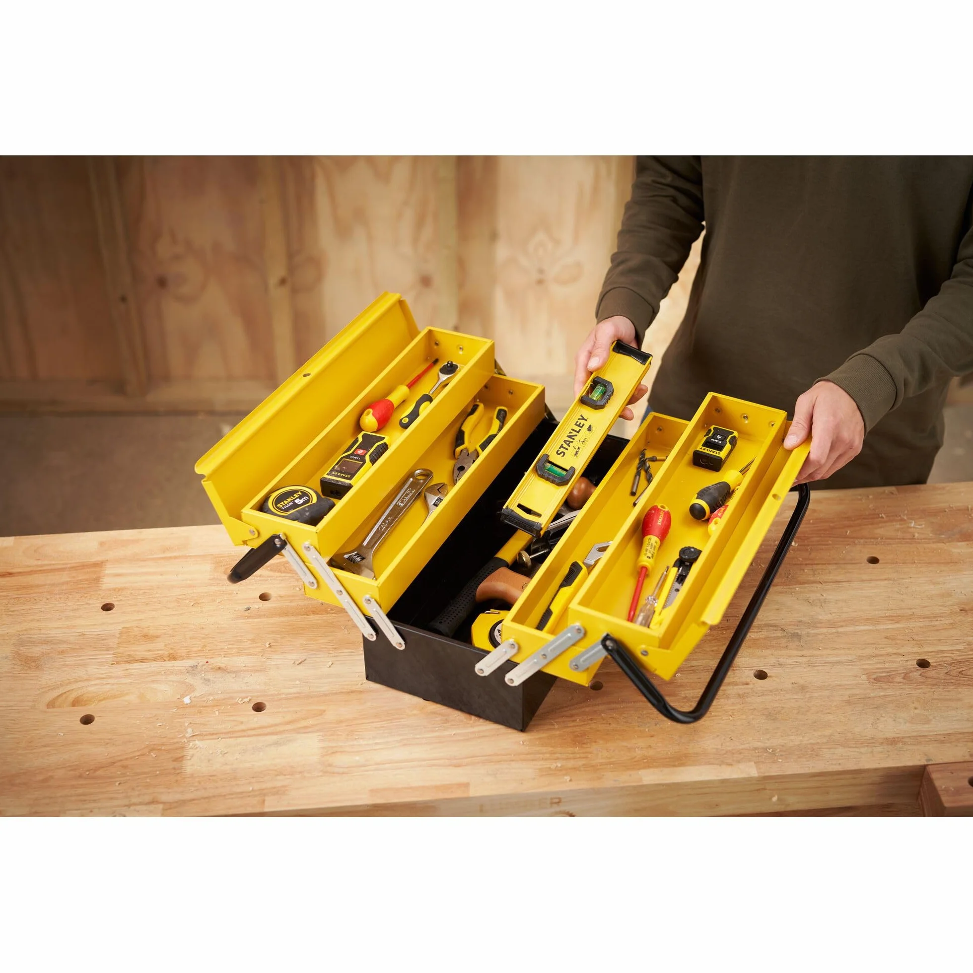 STANLEY - Caja de herramientas metálica de 5 cajones, Gran volumen de almacenamiento, Dos asas con bisagra, Sistema antipinzamiento, Dimensiones: 47.70 x 25.70 x 22.10 cm, 1-94-738
