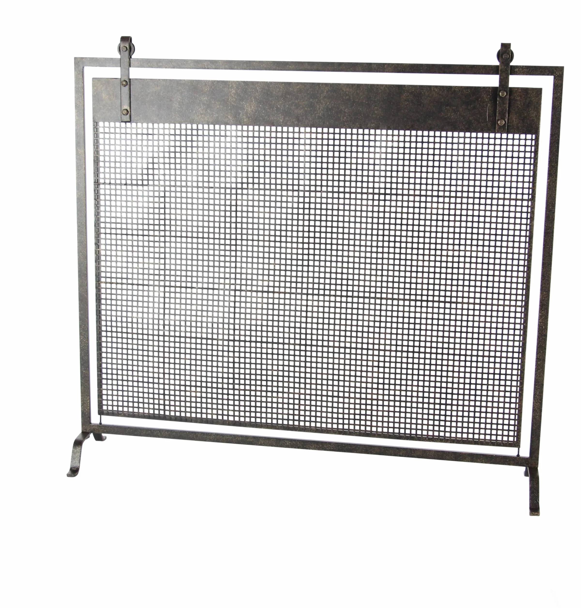 Deco 79 Pantalla para Chimenea de Panel único con Malla suspendida geométrica de Metal Estilo Rejilla con Detalles atornillados, 38" x 9" x 35", Negro